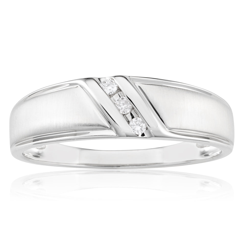 9ct White Gold Men's Diamond Ring with 3 Genuine Diamonds - Perfect for Weddings, Engagements & Anniversary Gifts
