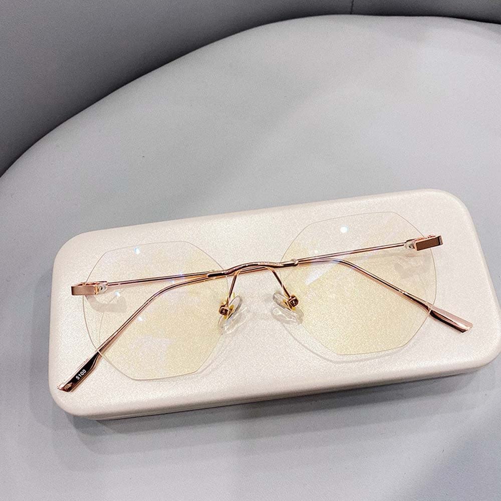 Anti-Blue Light Glasses for Women - Rimless Computer Glasses with Large Irregular Lenses - Blue Light Blocking Reading Glasses (Rose Gold) | Perfect for Office Work, Gaming & Digital Eye Strain Relief