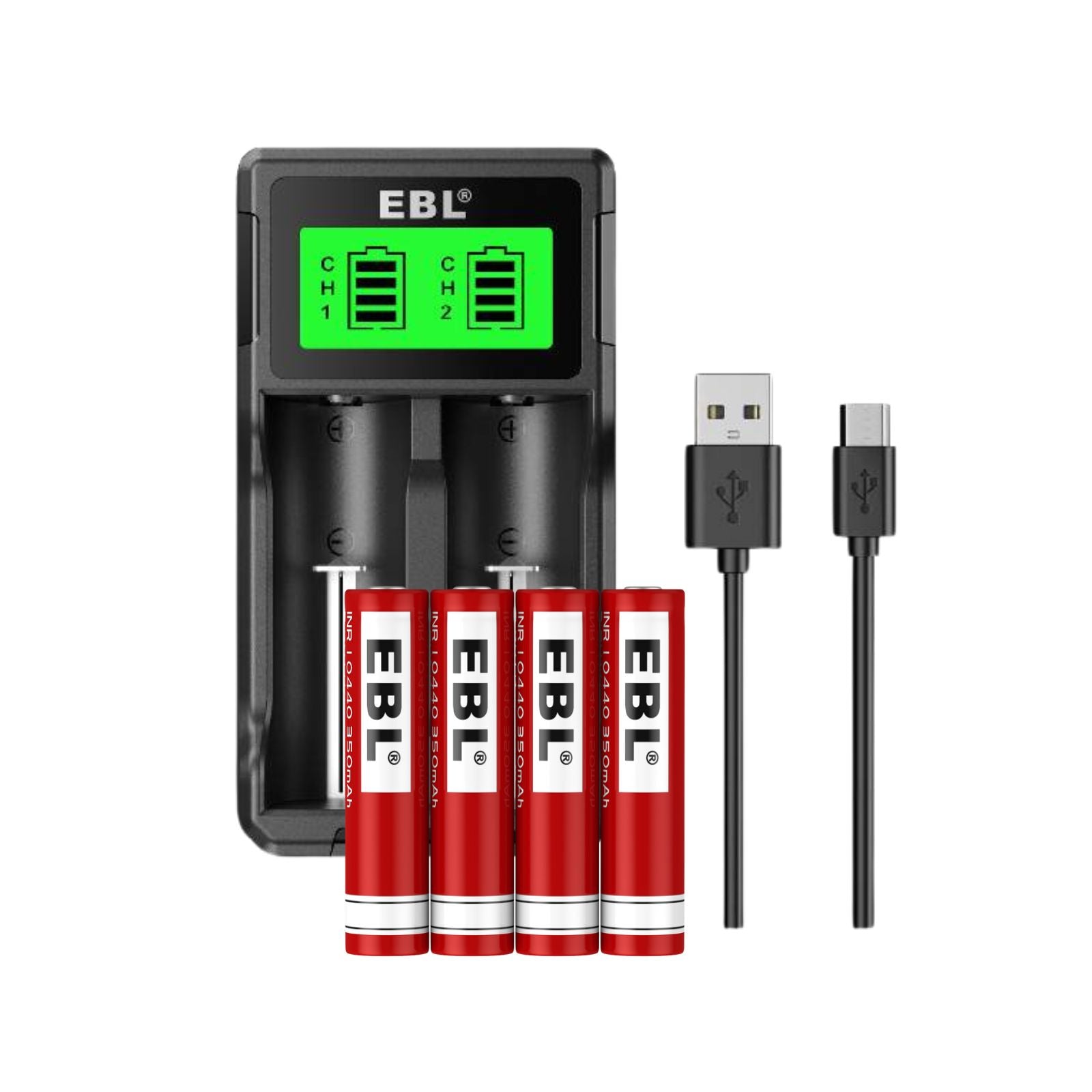 EBL 4-Pack 10440 Rechargeable Lithium Batteries with Smart Wall 3000mAh Charger - Perfect for Flashlights, Vape Pens & Electronic Devices