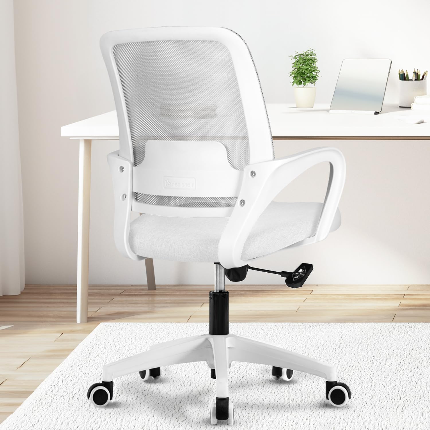 Ergonomic Mesh Office Chair with Adjustable Height & Lumbar Support - Modern Swivel Computer Desk Chair with Rolling Wheels for Home Office, Study, Bedroom & Vanity Areas - Comfortable Mid Back Executive Chair (Ivory) - Perfect for Long Work Hours, Gaming & Home Workspaces