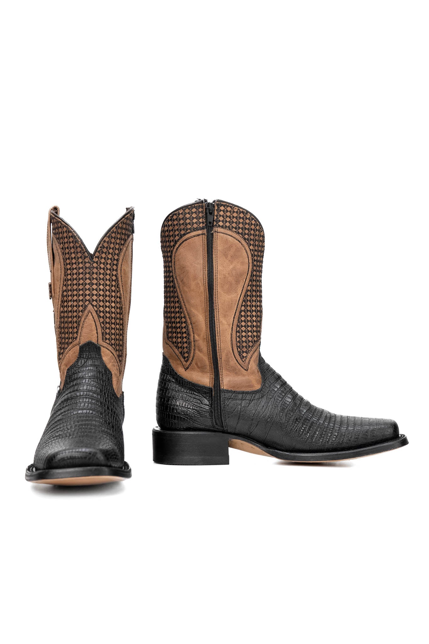 Montana Lizard Rodeo Toe Cowboy Boots for Men - Genuine Leather Western Boots with Exotic Skin Design - Perfect for Country Dancing, Rodeo Events & Western Fashion