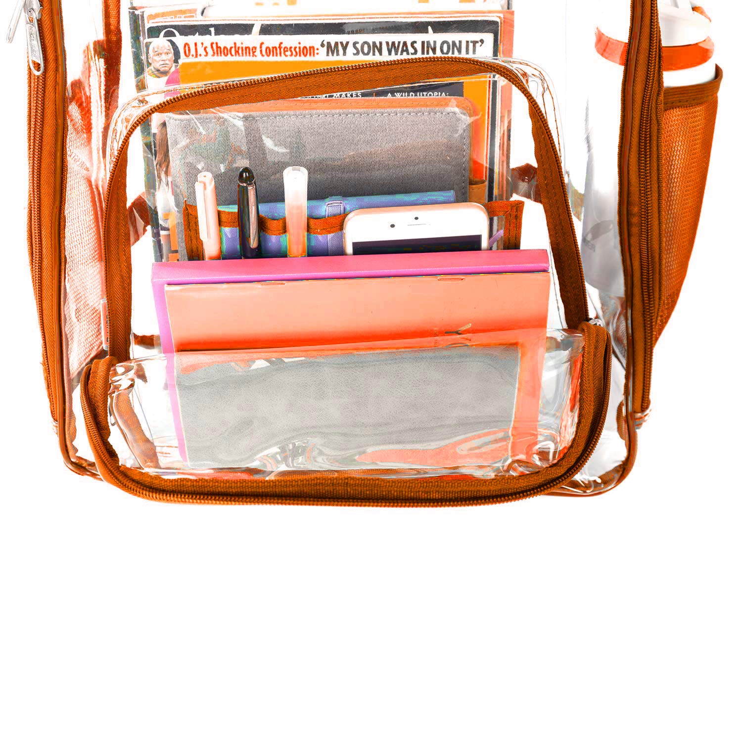 Heavy Duty Clear Backpack - Transparent School Bag with Large Capacity, See-Through Security Work Bag for Students & Professionals - Perfect for School, Work, Travel & Event Security Checks (Orange)