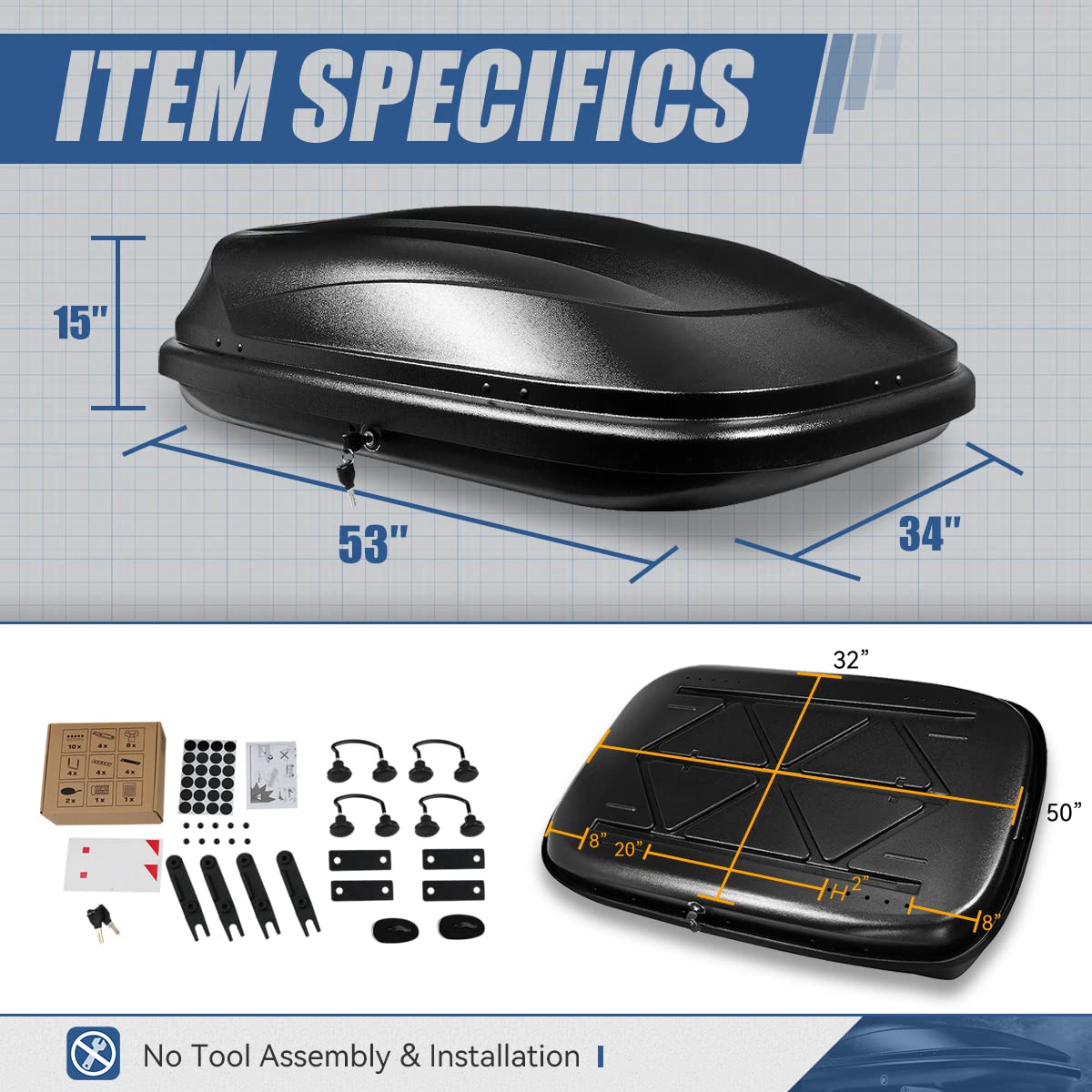 Auto Dynasty Heavy Duty Hard Shell Roof Top Cargo Carrier - 53