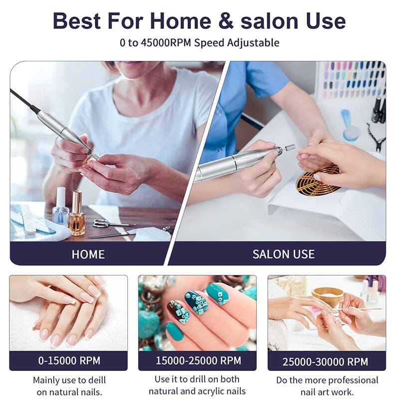 Professional Electric Nail Drill Machine Kit - Pink Portable Manicure Pedicure Tool with 6 Multifunctional Drill Bits for Salon & Home Nail Care, DIY Gel Polish Removal & Nail Art Design