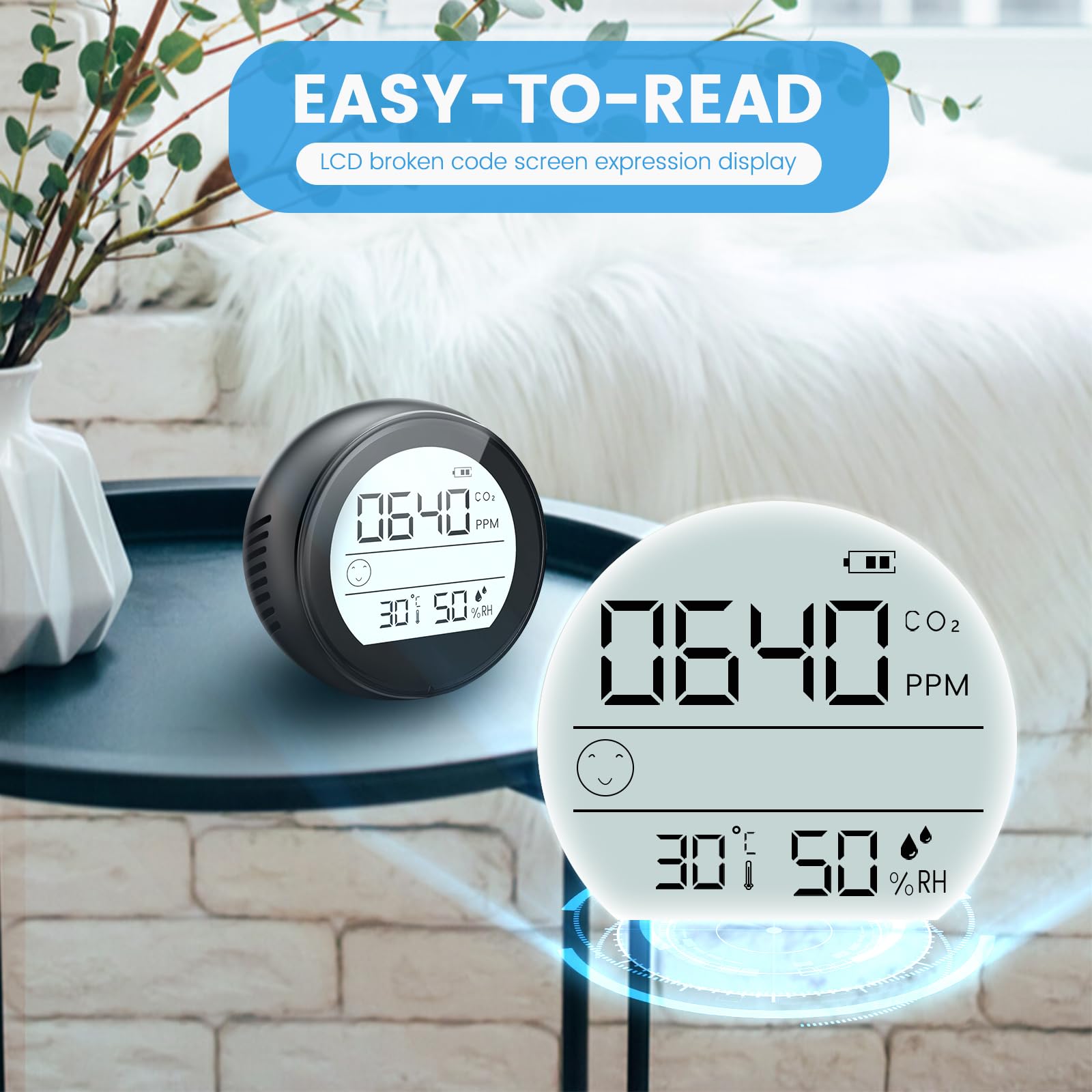 Upgraded 3-in-1 Portable CO2 Monitor - Accurate Carbon Dioxide Detector with Temperature & Humidity Sensor | Stylish Air Quality Analyzer for Home, Office, Travel & Indoor Spaces | Mini CO2 Meter for Health & Safety