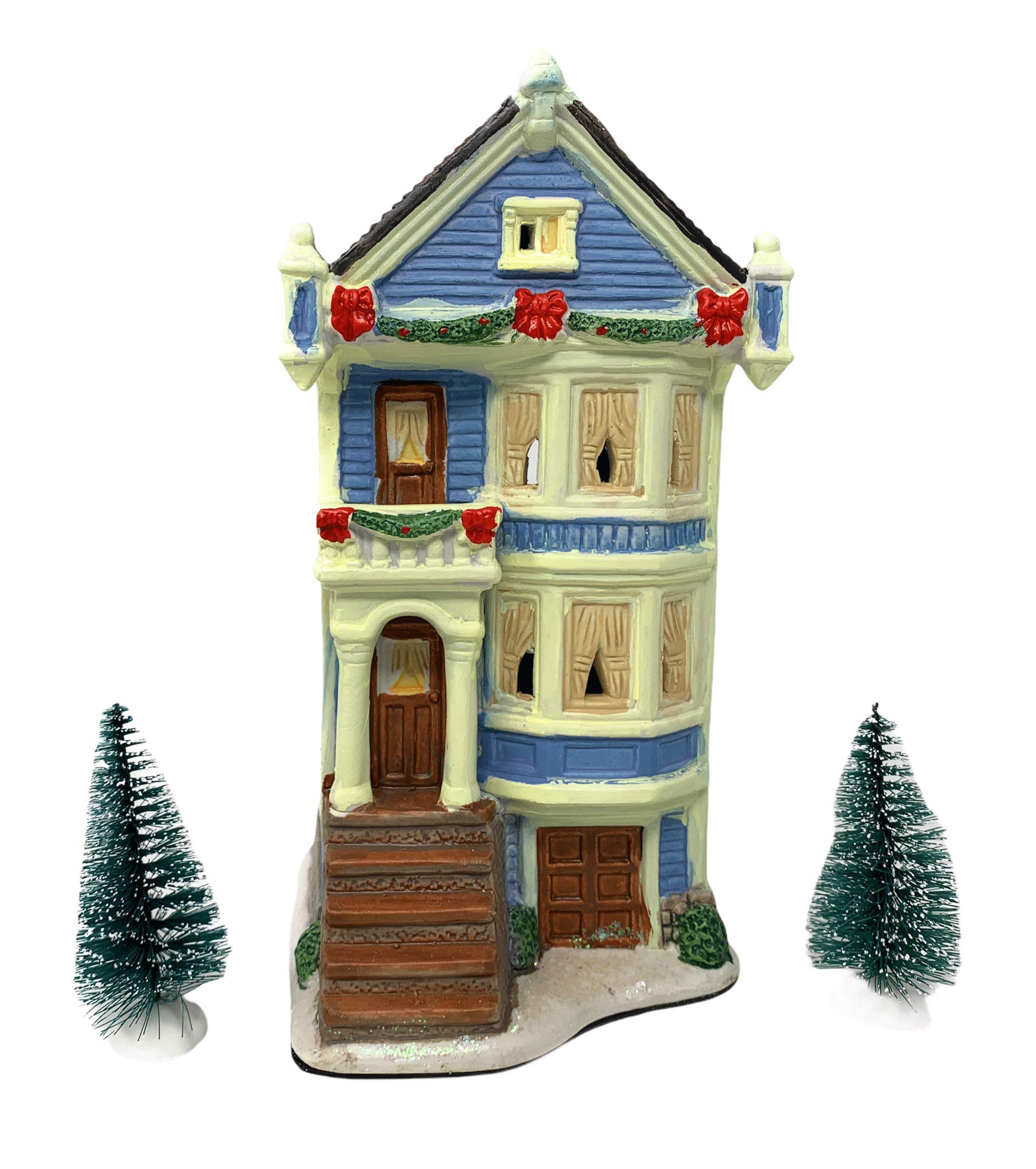 Miniature Lighted Christmas Village Porcelain House - Holiday Home Decor for Tabletop, Mantel & Winter Wonderland Displays