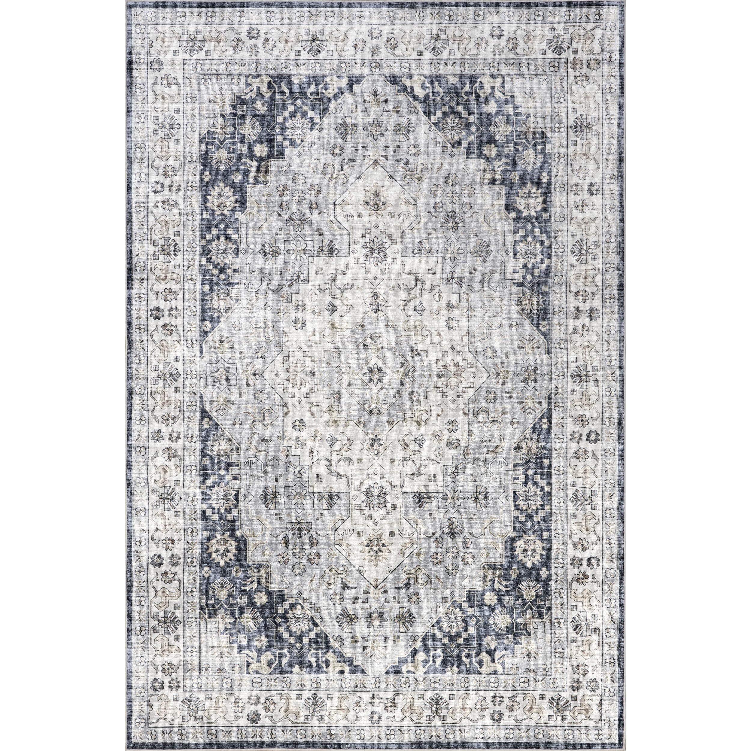 nuLOOM 5' x 8' Splashguard Machine Washable Area Rug - Waterproof, Non-Slip Backing, Stain Resistant for Living Room, Bedroom, Kitchen & Dining Room | Casey Blue Grey | Perfect for High Traffic Areas & Pet-Friendly Homes