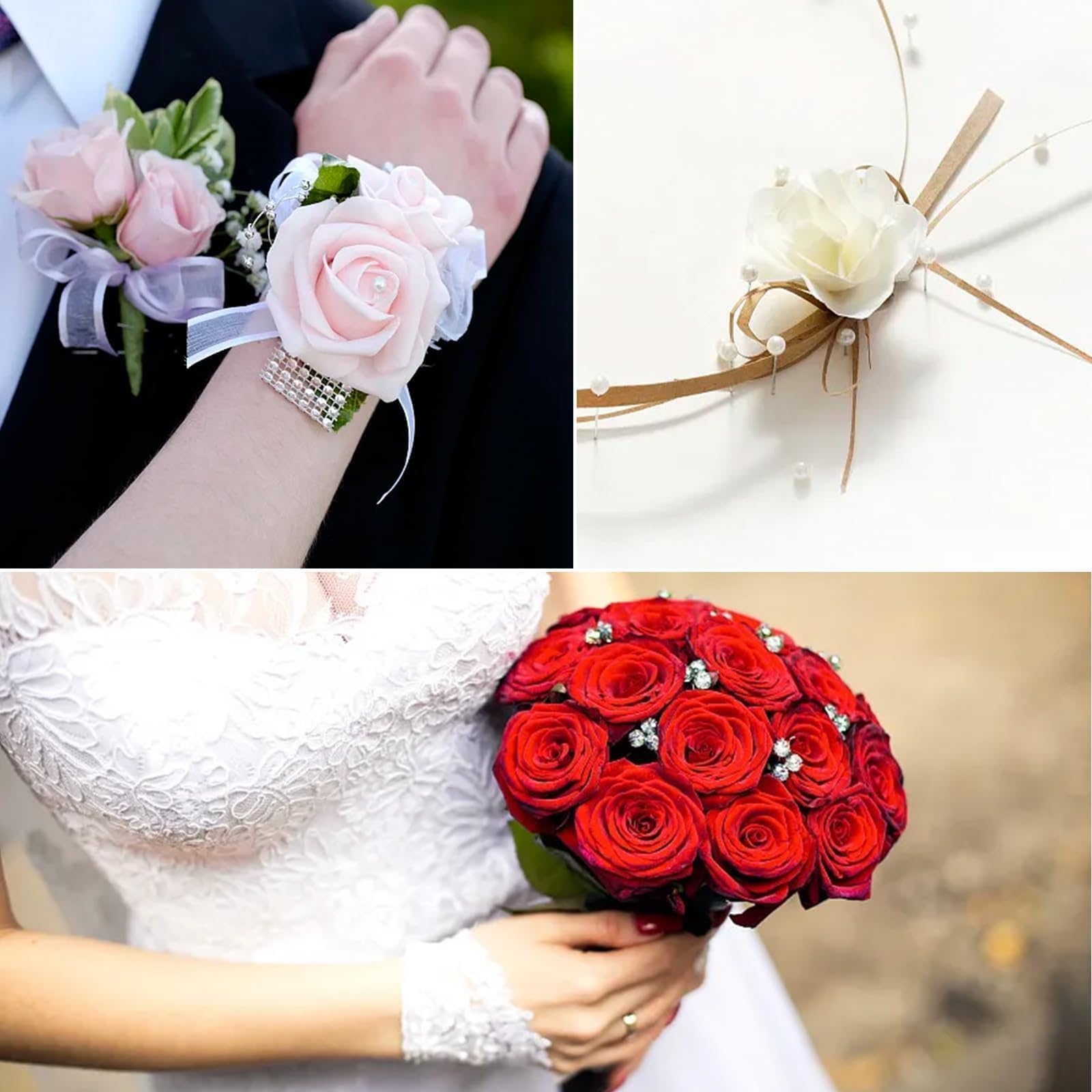300 PCS Floral Pins for Bouquets - Pearl & Diamond Boutonniere Pins (3 Styles) - Wedding Corsage Accessories, Dressmaking, Sewing, Jewelry & Flower Decoration - Perfect for DIY Crafts, Bridal Bouquets, and Gift Wrapping