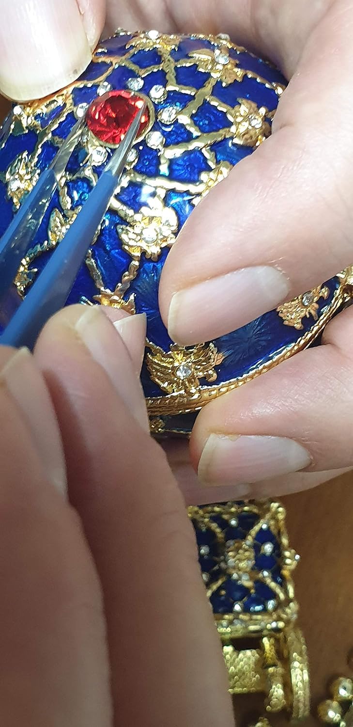 Exquisite Handmade Imperial Faberge Egg Jewelry Box - Pure Gold Decor with Austrian Crystal Diamonds - Luxury Gift Set for Men (Sapphire) - Perfect for Birthday, Christmas & Anniversary Gifts - Elegant Home Decor & Collector's Item