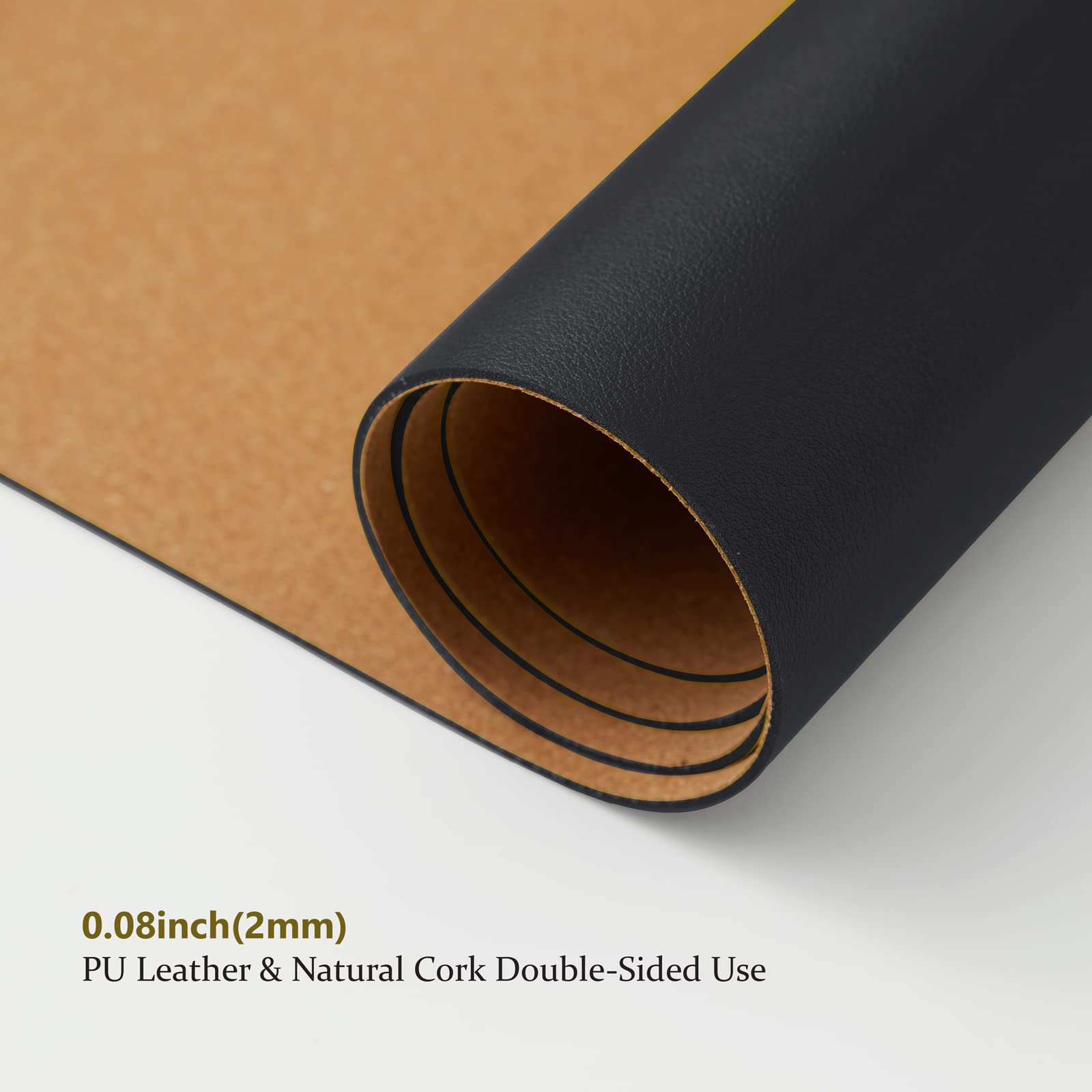 Premium Cork Desk Mat - Dual-Sided Office & Home Desk Pad - Large 80x40cm Mouse Pad - Eco-Friendly & Non-Slip for Workstations, Writing, Gaming & Home Office Organization (Black)