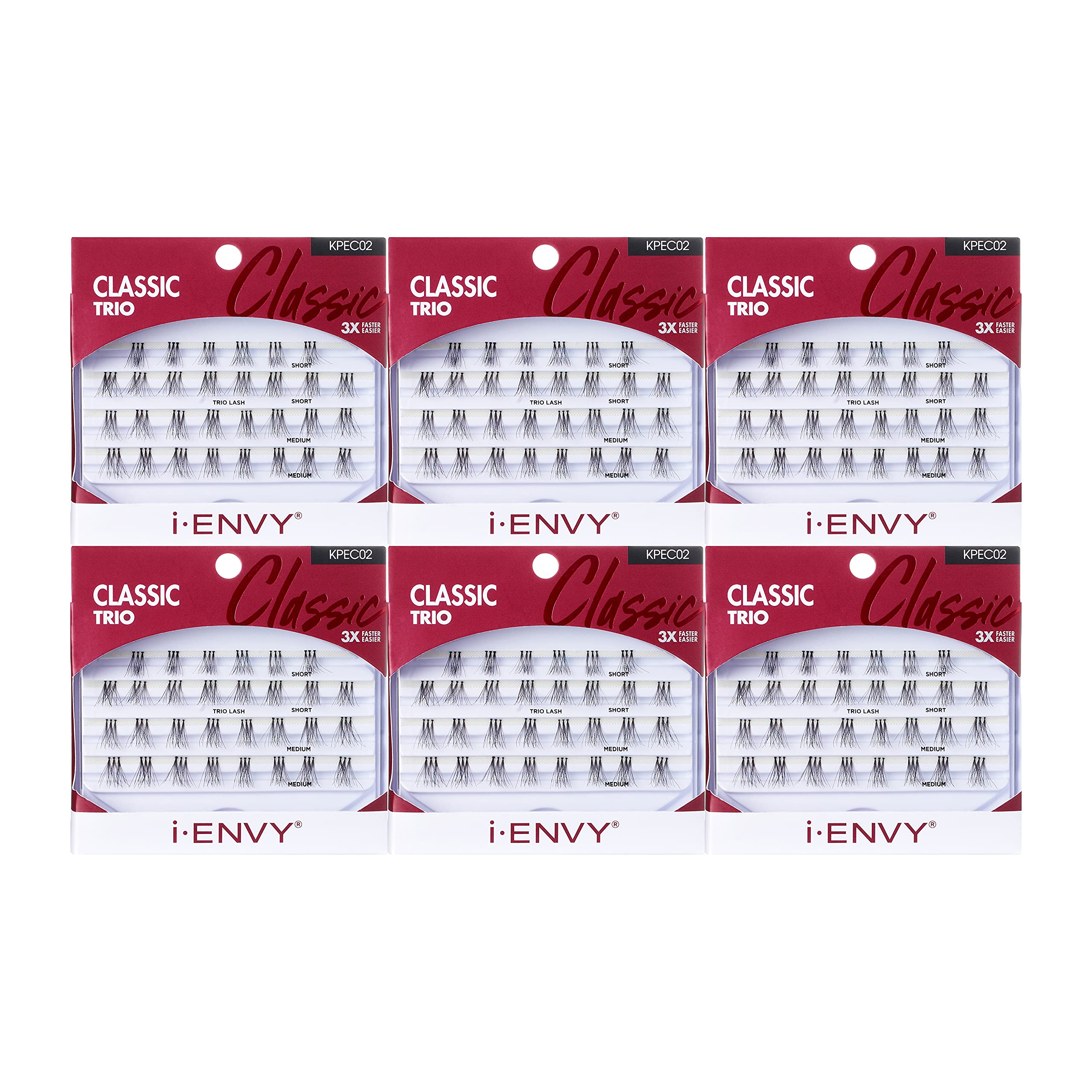 KISS i-ENVY Trio Lash Classic Medium - 30 Lashes (Pack of 6) | Natural Look | 3X Faster & Easier Application | Perfect for Weddings, Parties & Everyday Glam