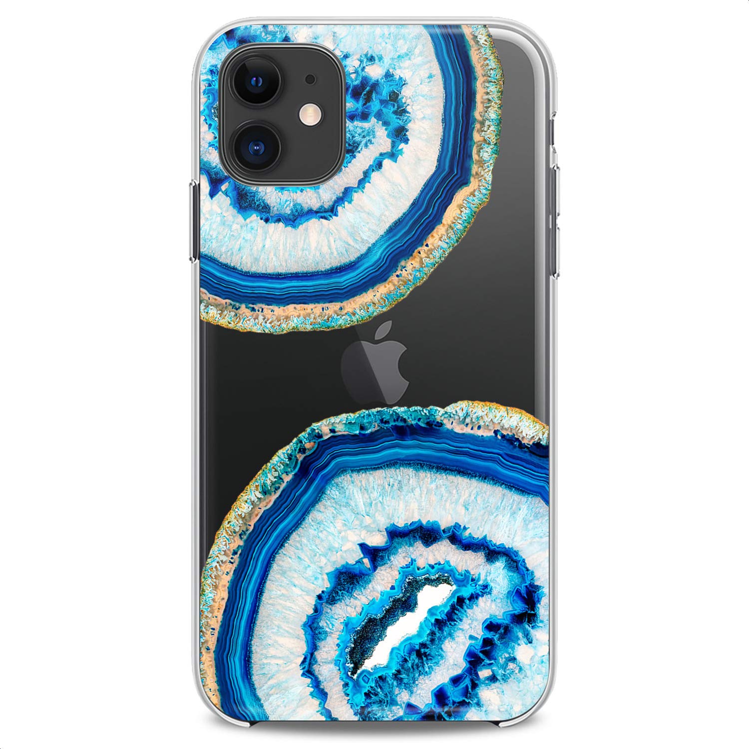 Premium TPU Phone Case Compatible with iPhone 16/15/14/13/12/11 Pro Max/Plus/Mini/Xs/Xr/X/8/7/6/5/SE - Slim Flexible Silicone Cover with Stylish Agate Stone Print Design in Blue & Clear Options - Perfect for Women's Daily Use, Office & Travel Protection