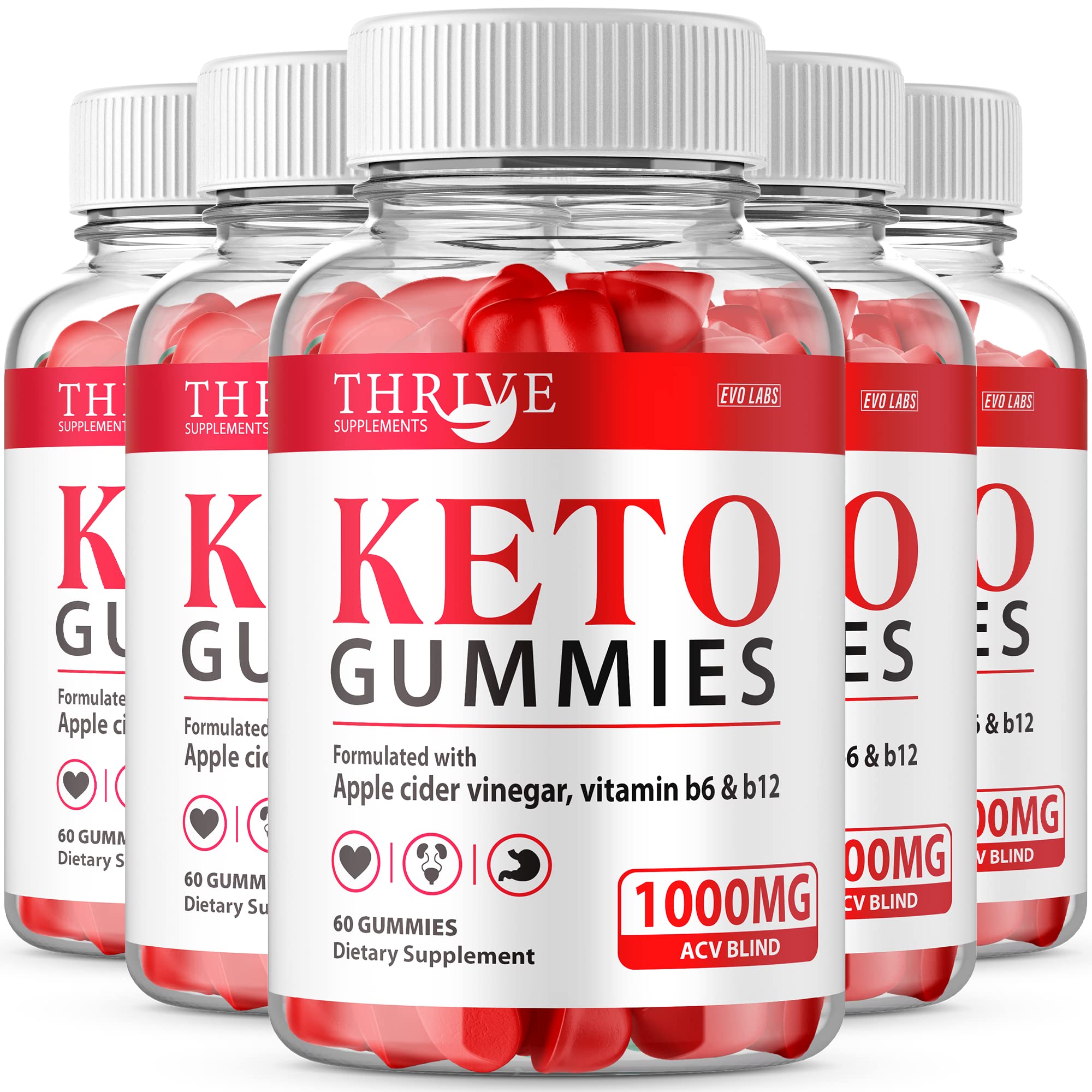 Thrive Ketos ACV Gummies (5 Pack, 300 Gummies) - Apple Cider Vinegar Keto Gummy Bears for Weight Loss & Energy Boost - Perfect for Ketogenic Diet & Low Carb Lifestyle