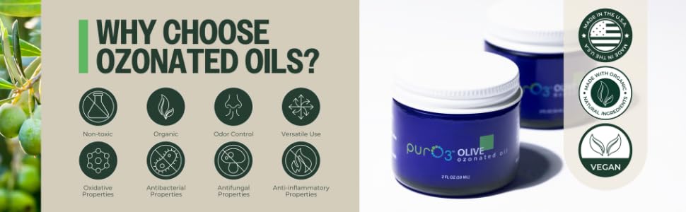 PurO3 Ozonated Olive Oil – Organic, Natural Face & Body Moisturizer – Healing O3 Therapy Salve for Dry Skin, Eczema & Acne – Oxygenated Beauty Cream in Glass Jar (2 oz) – Perfect for Daily Skincare Routine & Post-Treatment Recovery