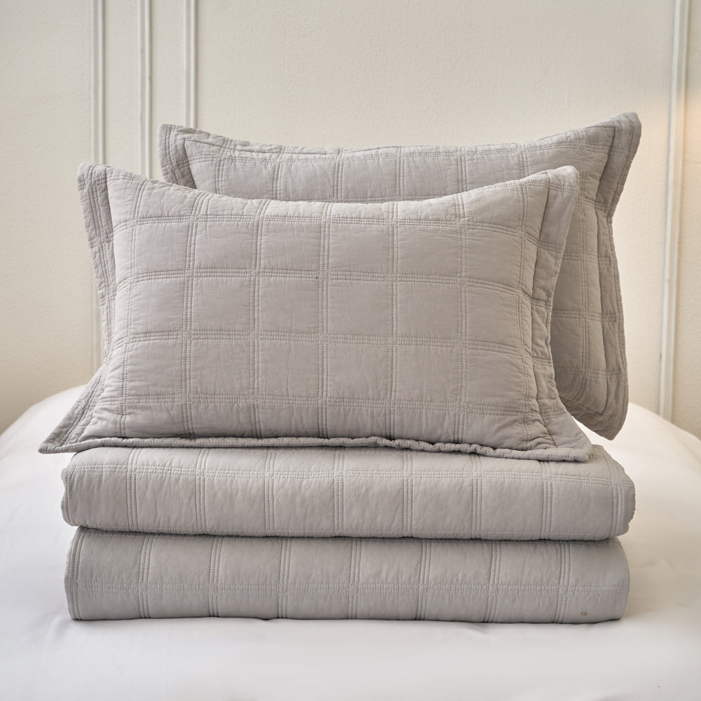 Embroidered Square Smokey Grey Coverlet - Super King Size Luxury Bedspread for Master Bedroom Decor | Perfect for Guest Rooms & Upscale Hotels