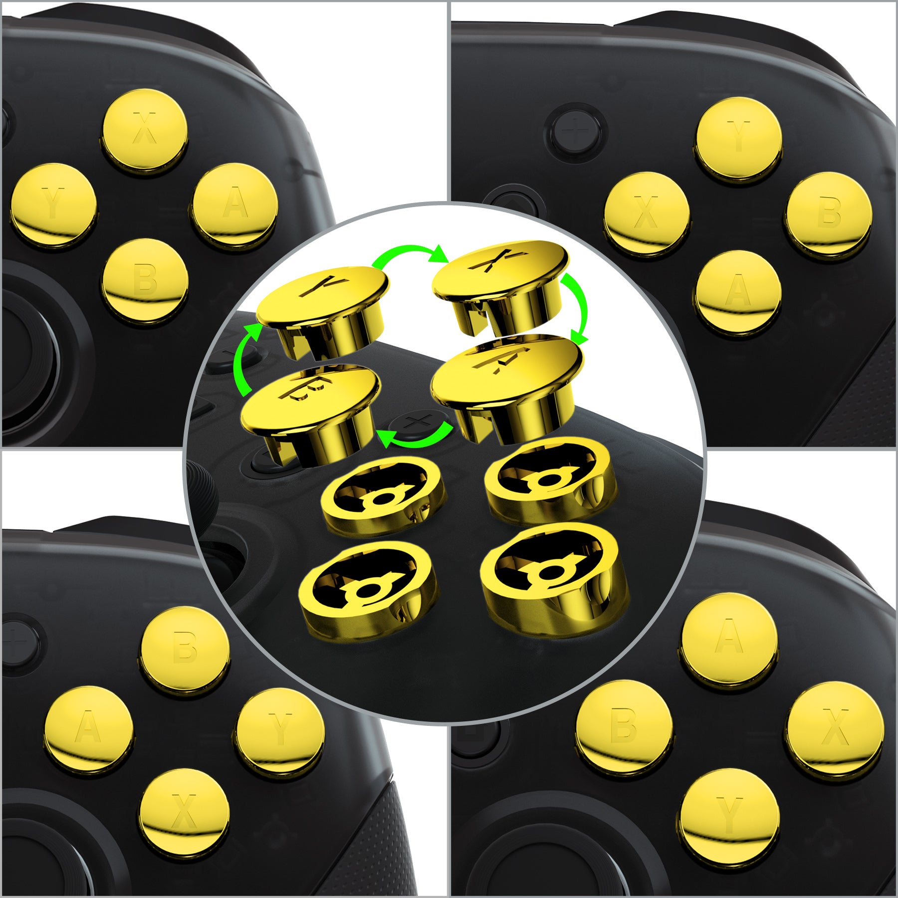 eXtremeRate Chrome Gold Replacement ABXY Buttons for Nintendo Switch Pro Controller - DIY Swappable Custom Buttons for NS Pro Controller (Controller Not Included) KRH608 - Perfect for Gaming Enthusiasts & Custom Mods