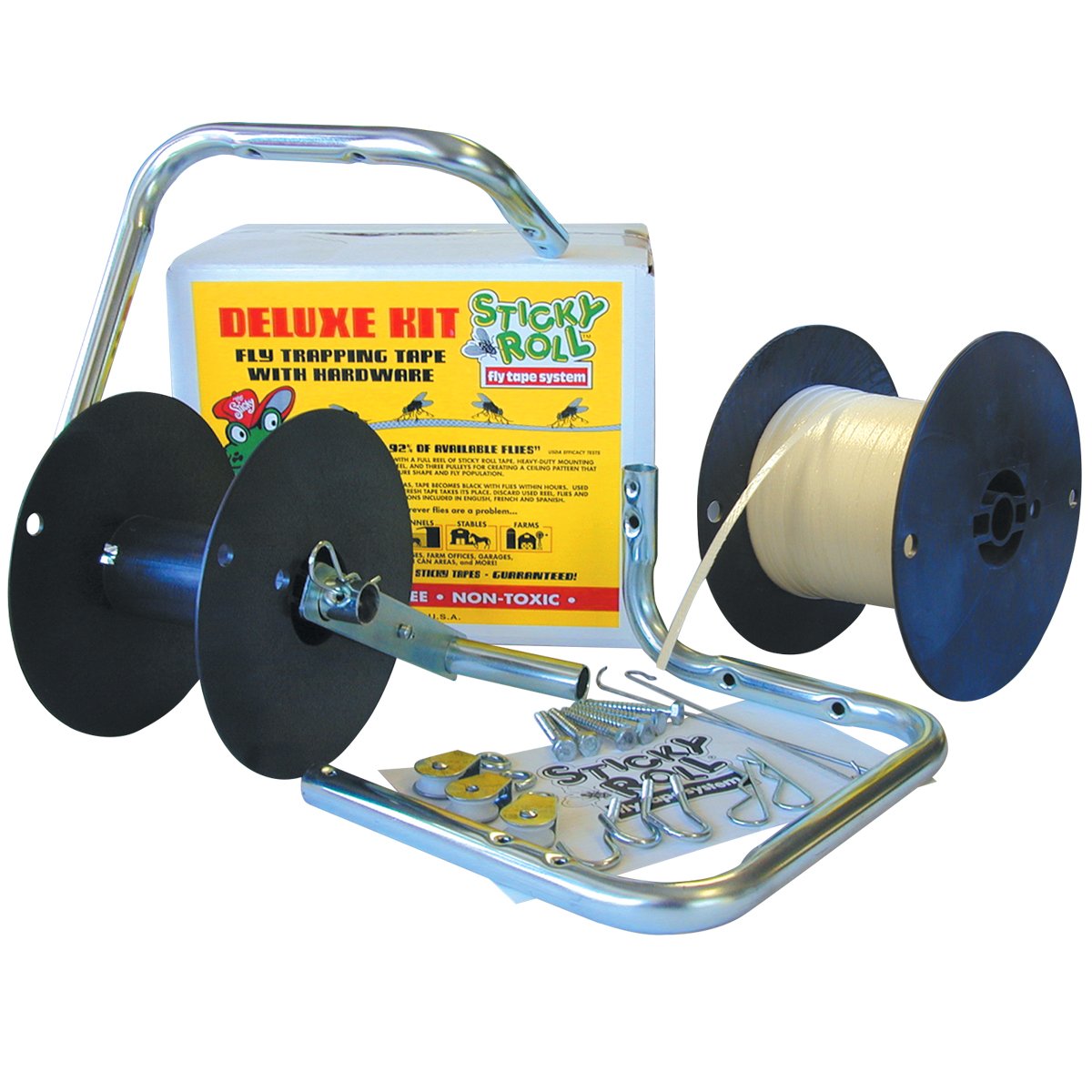 Sticky Roll Fly Tape 1000' Deluxe Kit with Hooks & Hardware - Effective Fly Trap for Home, Kitchen, Garage, and Outdoor Use