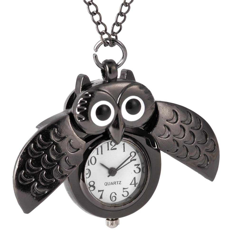 UKCOCO Vintage Owl Pocket Watch with Numerals & Chain - Antique Brass Wings Design - Perfect Gift for Friends & Family - Ideal for Steampunk, Gothic, and Vintage Fashion Accessories