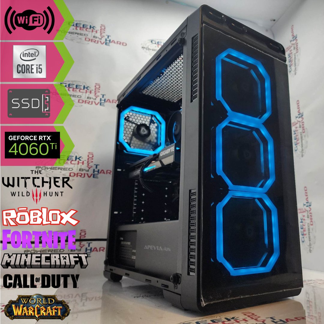 Custom Gaming PC Desktop Computer - Intel Core i5, NVIDIA GeForce RTX 4060 Ti, 500GB SSD, 8GB DDR4, WiFi, Aura P Black H610 - Perfect for 4K Gaming, Streaming & VR