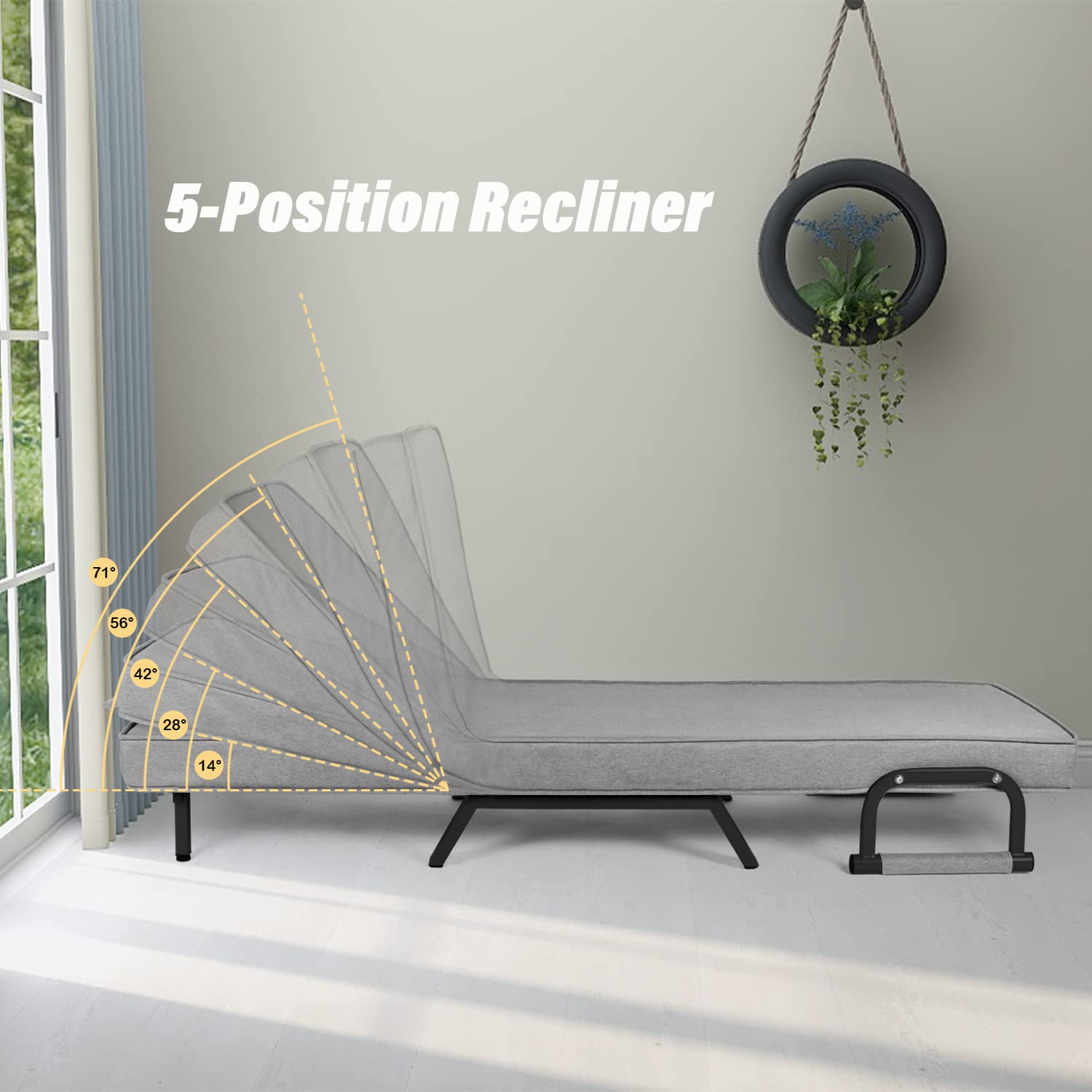 5-Position Convertible Sofa Bed with Removable Cover - Foldable Armchair Sleeper, Full Padded Lounger for Living Room, Guest Room & Home Office - Includes Comfort Pillow (Grey) - Perfect for Small Spaces, Overnight Guests & Multi-Functional Furniture Needs