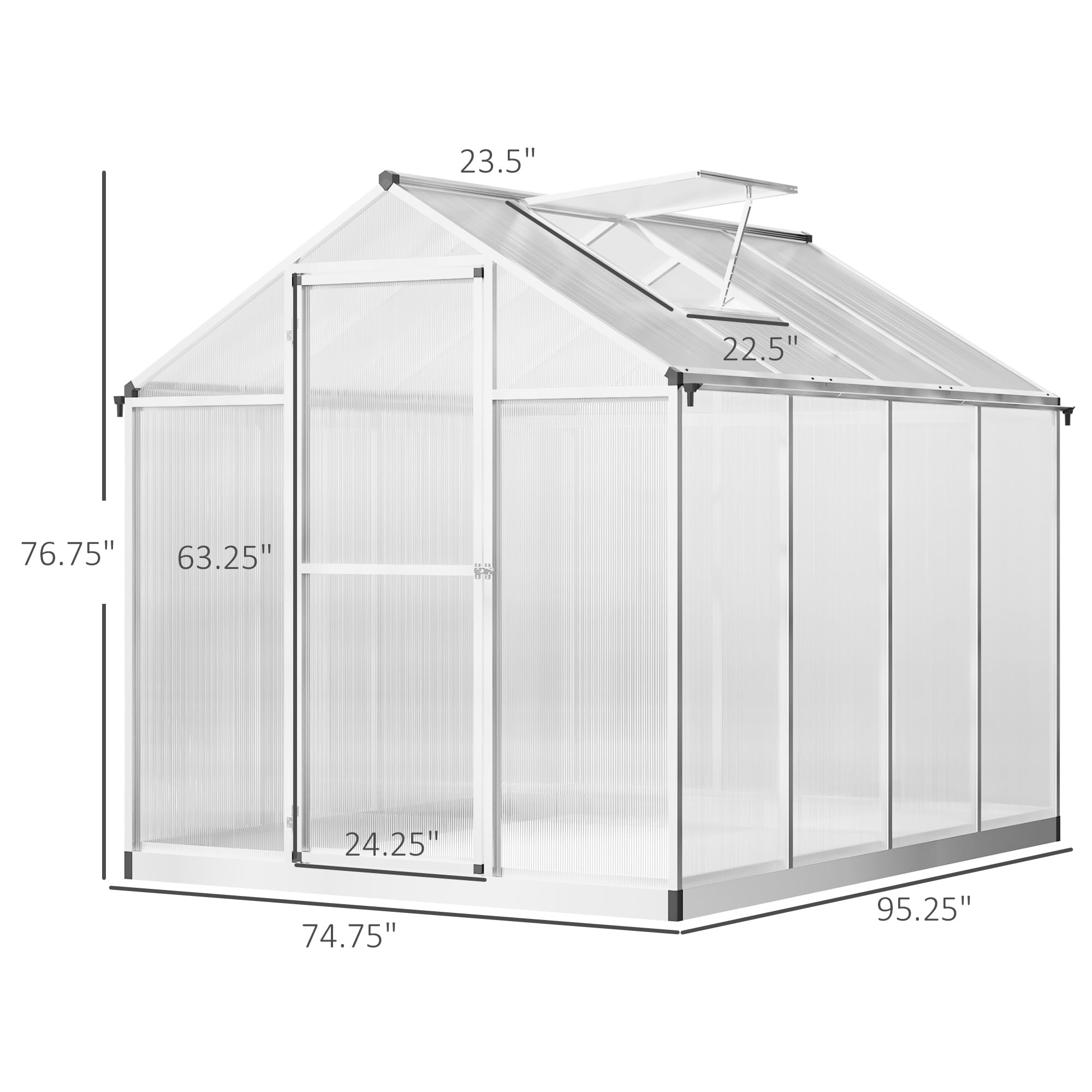 Outsunny 8' x 6' Polycarbonate Walk-in Greenhouse for Outdoor Garden - Durable Aluminum Frame with Rain Gutter & Roof Vent - Perfect for Backyard, Patio & Home Gardening