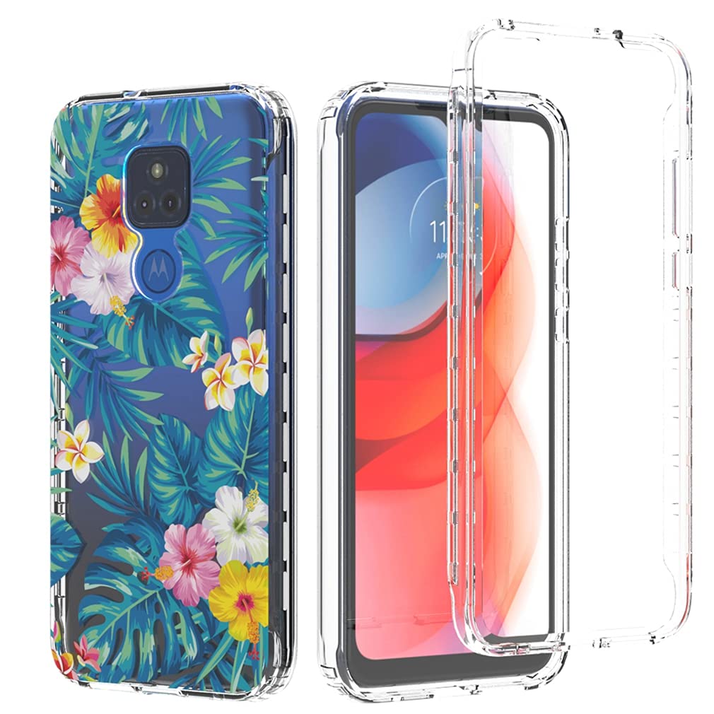 Clear Shockproof Hybrid Case for Motorola Moto G Play 2021 - Full Body Protection Crystal Clear Phone Cover with Flowers & Leaves Design | Perfect for Everyday Use, Outdoor Activities & Travel Protection