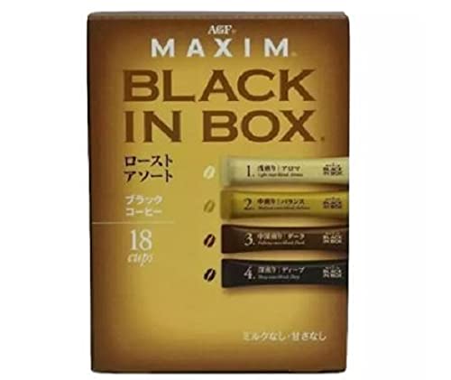 AGF Maxim Black In Box Roasted Coffee Assortment - 2g x 18 (36g) Box with 4 Premium Blends | Perfect for Office, Home & Gifting - Experience Rich Flavors from Light to Dark Roast
