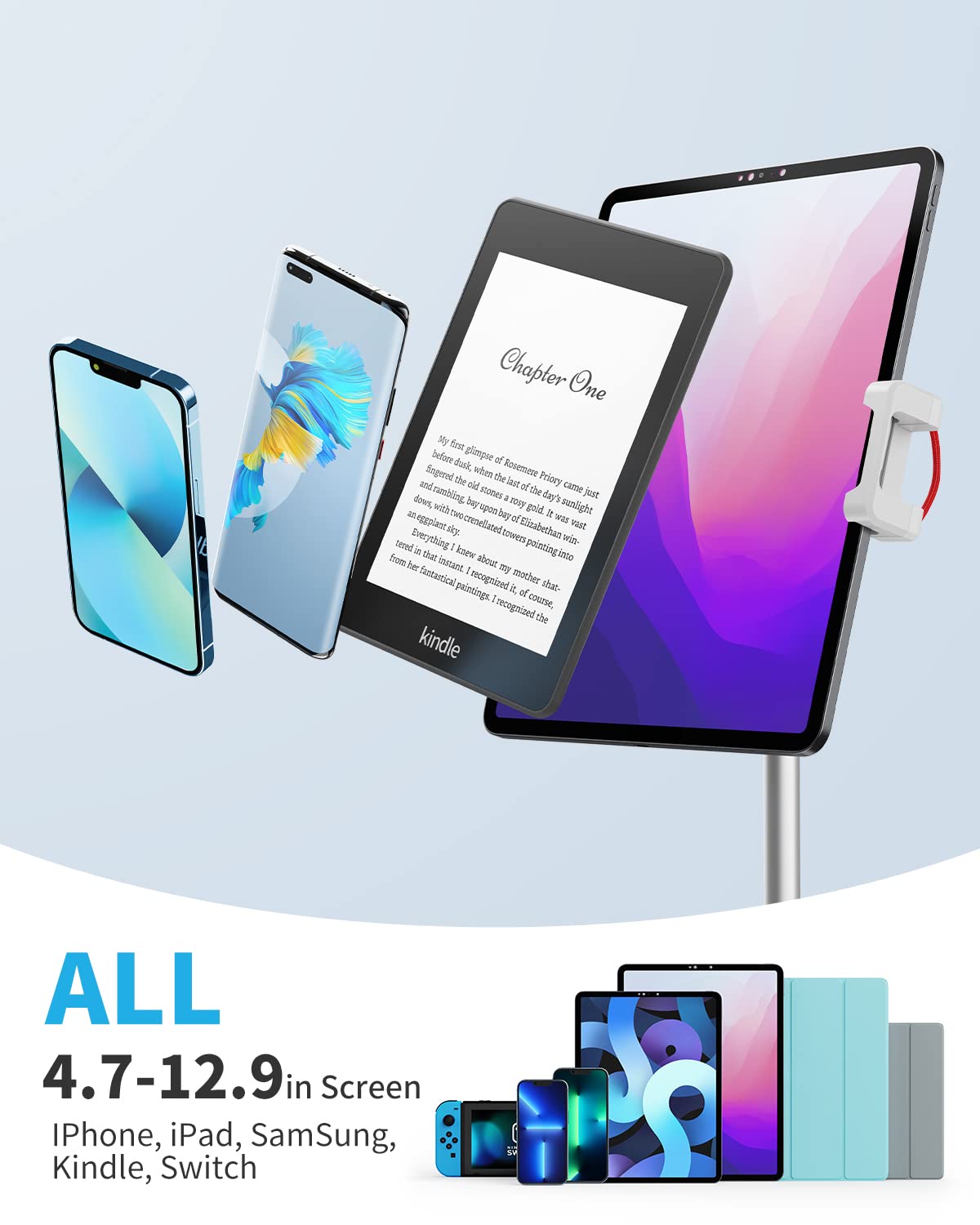 SAIJI Adjustable Gooseneck Phone & Tablet Stand Holder for Bed, Desk, Office - Perfect for Hands-Free Viewing, Reading, and Video Calls