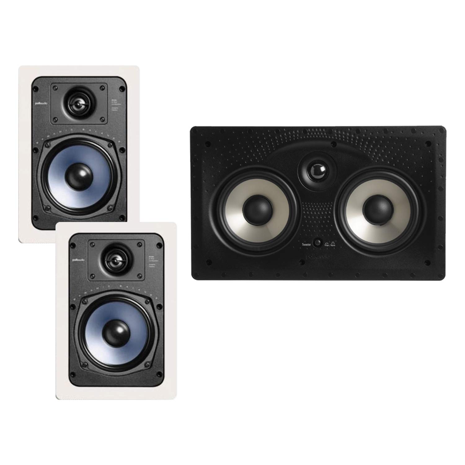 Polk Audio RC55i 2-Way 5.25-Inch In-Wall Speakers (Pair) with 255C-RT Center Channel Speaker - Vanishing Series | Easy Installation, Minimalist Design, High-Quality Sound | Paintable Grille | Perfect for Home Theater & Surround Sound Systems