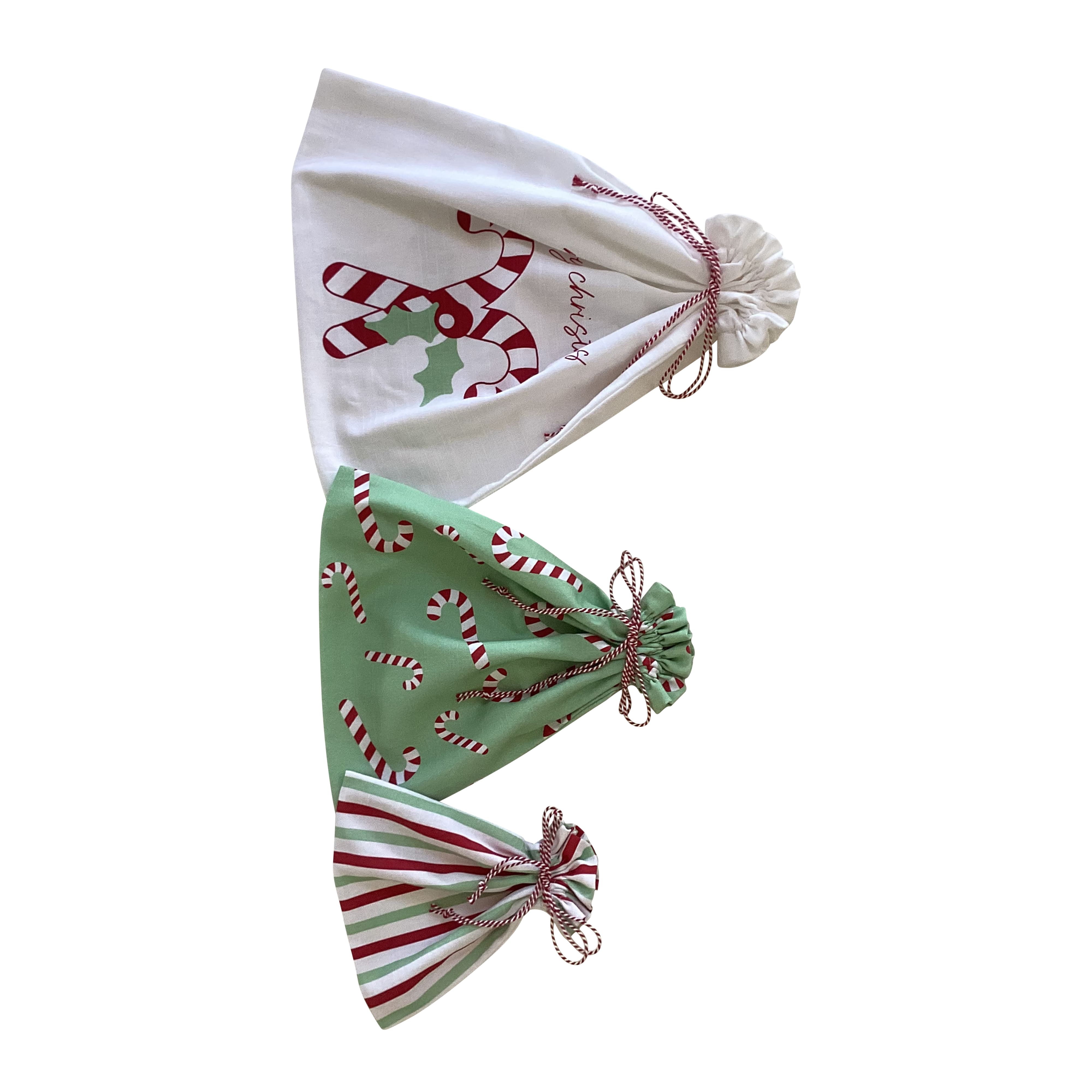 Festive Candy Cane Gift Bags 3-Pack - Mint & White Striped Holiday Treat Bags for Christmas Party Favors, Stocking Stuffers & Classroom Gifts