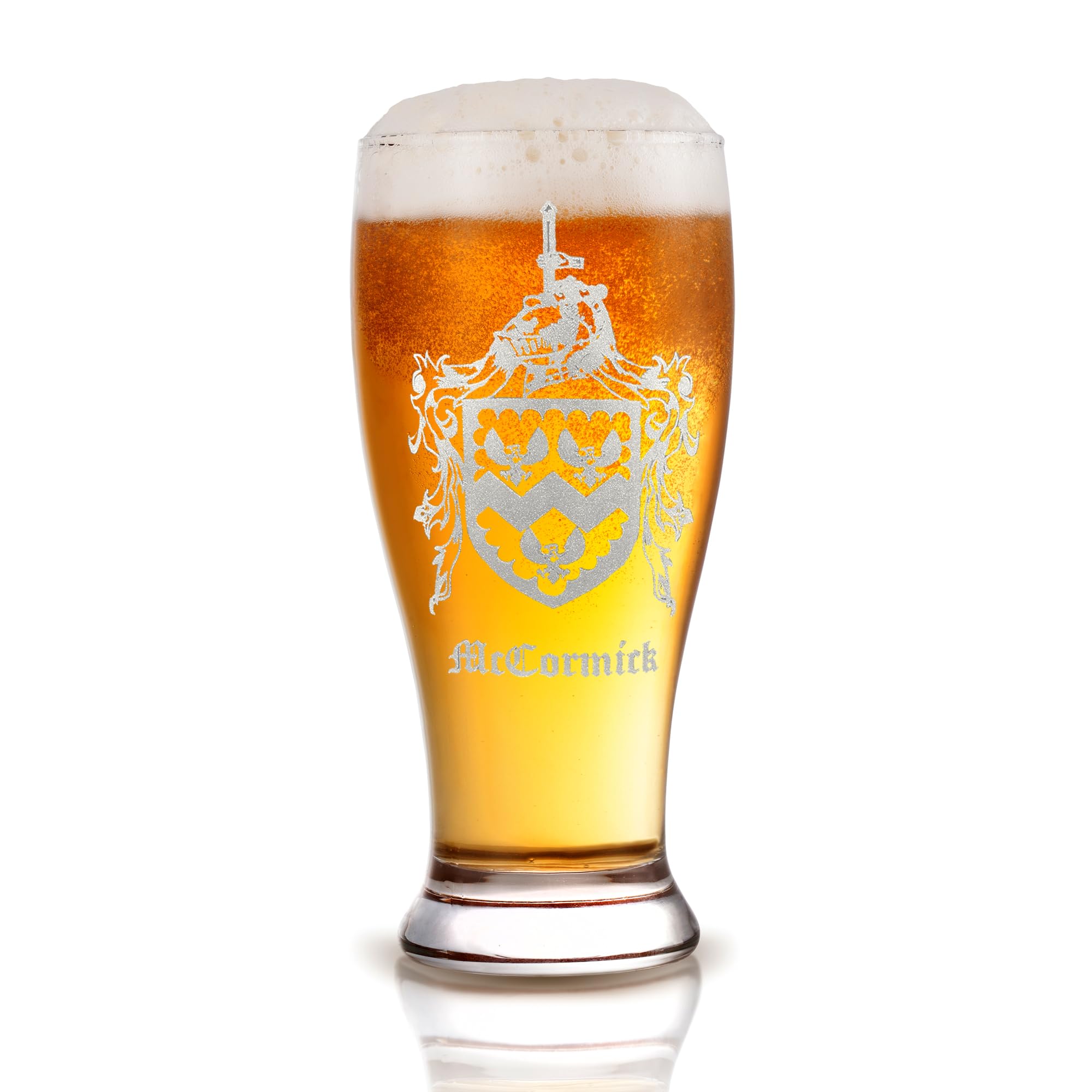 Personalized Family Crest Pilsner Glass Set of 6 - Engraved Coat of Arms Beer Glasses for Gifts, Weddings & Family Reunions - Perfect for Celebrations, Home Bar & Collectors