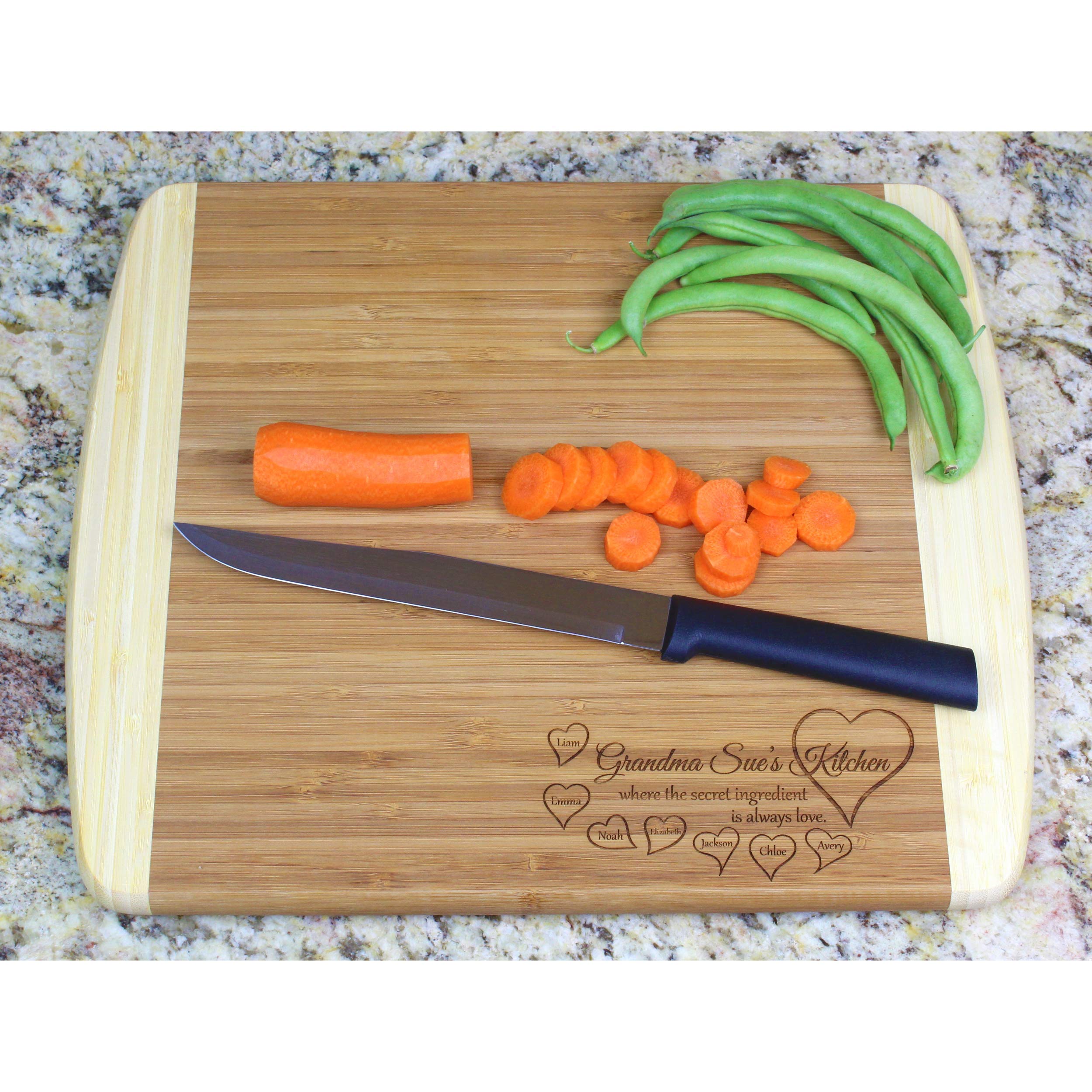 Personalized Engraved Bamboo Cutting Board - Custom Wooden Kitchen Gift for Mom, Wife, Anniversary (13.5