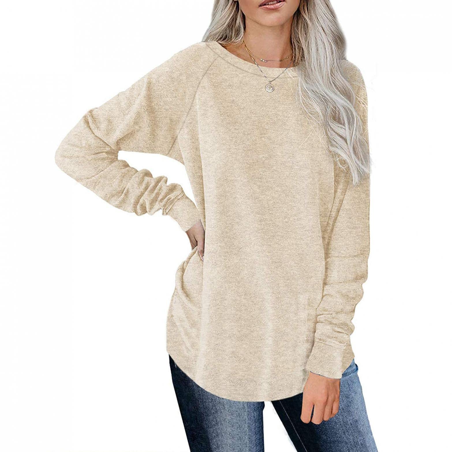 Xudanell Women's Long Sleeve Crewneck T-Shirts - Slim Fit Color Block Fashion Sweatshirts for Casual Wear, Office Outfits & Layering