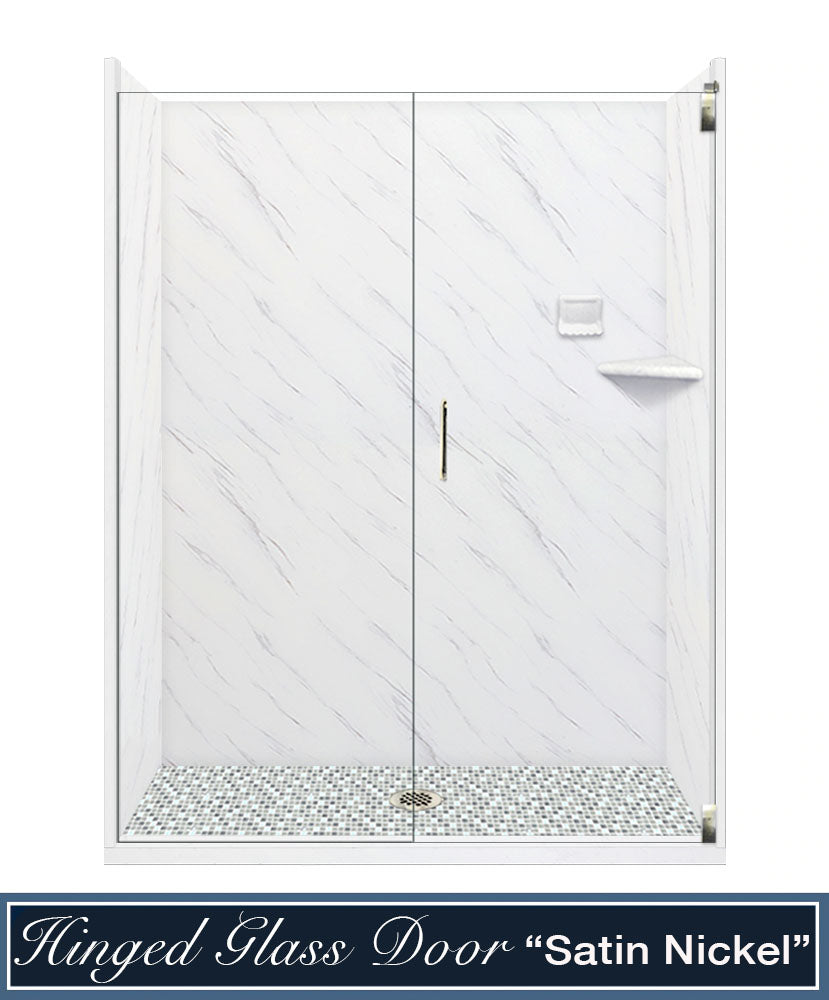 Carrara Marble Del Mar Mosaic Alcove Shower Enclosure Kit - Premium Bathroom Upgrade for Modern Homes, Spa-Like Shower Experience