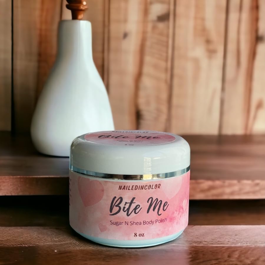 Bite Me Women's Essential Oil Sugar & Shea Body Scrub - Exfoliating Scented Shower Scrub for Soft Skin - Perfect for Spa Day & At-Home Skincare Routine