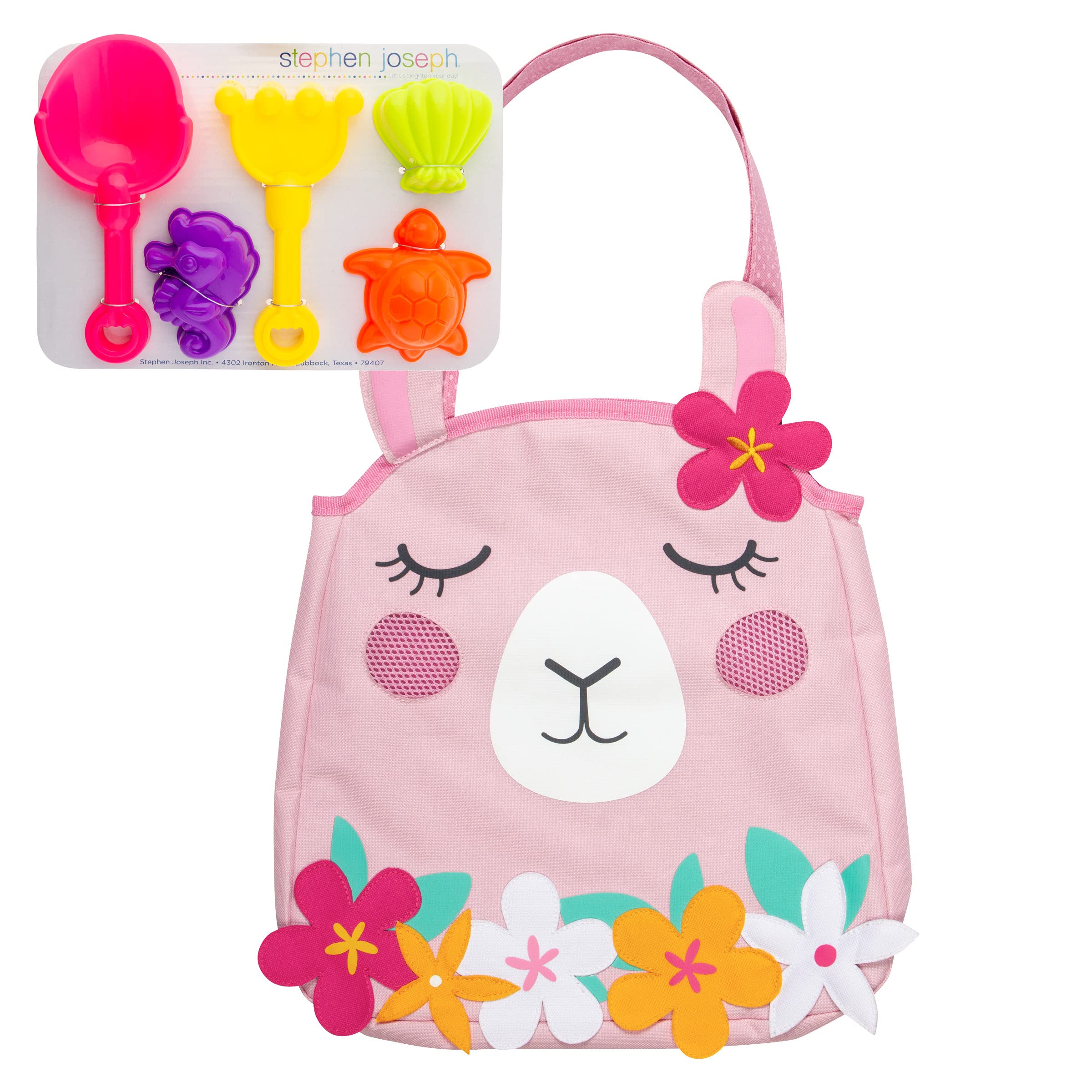 Stephen Joseph Beach Tote with Sand Toys - 6-Piece Toddler & Kids Beach Play Set | Waterproof Sand Toy Organizer Bag | Perfect for Beach Trips, Pool Parties & Summer Vacations | Llama Design