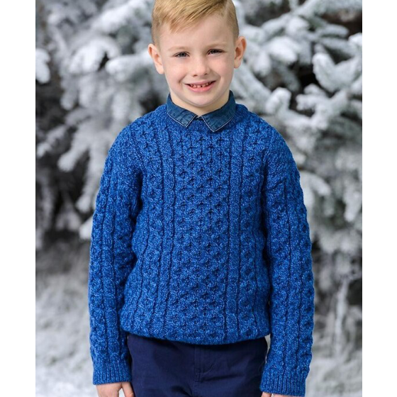 Kids Aran Crewneck Sweater - Warm Irish Wool Jumper for Boys & Girls - Perfect for School, Winter Outfits & Family Photos