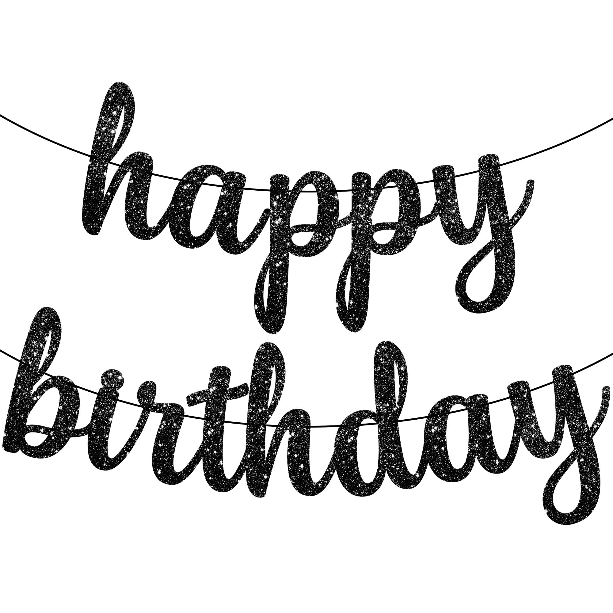 KatchOn Glitter Black Happy Birthday Banner - 10 Feet, No DIY Required | Premium Black Birthday Party Decorations | Elegant Happy Birthday Sign for Adults & Teens | Perfect for Indoor/Outdoor Parties, Milestone Celebrations & Photo Backdrops