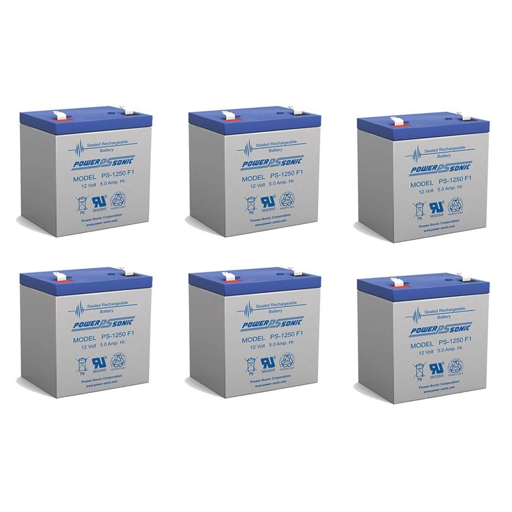 Power Sonic 12V 5AH Rechargeable Battery Pack - 6 Pack Replacement for Sargent 737 Battery Backup | Ideal for Security Systems, Emergency Lighting & UPS Backup Power