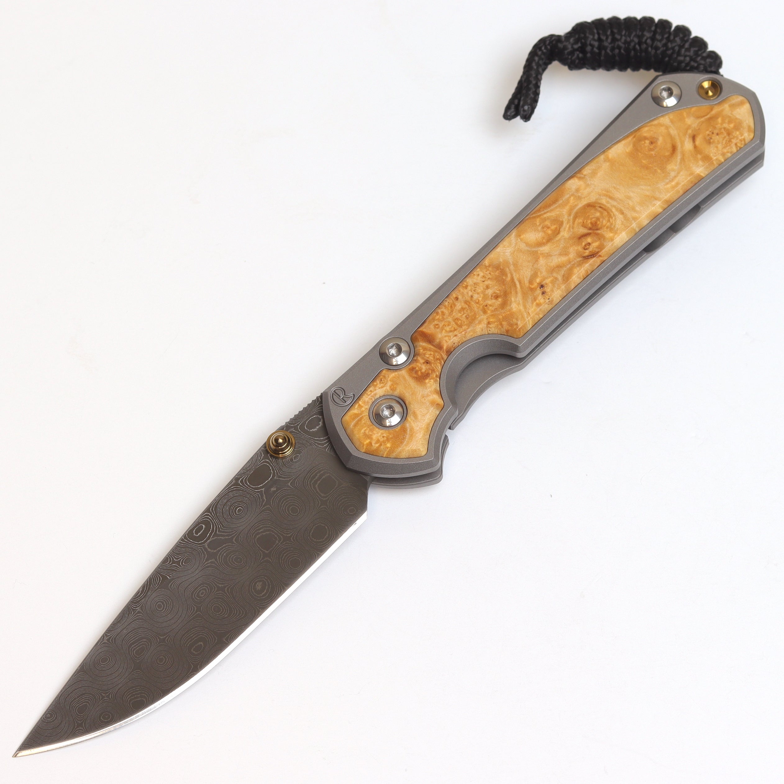 Chris Reeve Small Sebenza 31 Folding Knife - Raindrop Damascus Blade, Matte Finish with Box Elder Wood Inlay & Gold Lugs | EDC, Outdoor, Camping, Survival, Collectible Knife