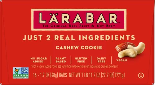 Larabar Cashew Cookie - Gluten Free Vegan Fruit & Nut Energy Bar, 1.7 oz (16 Count) | Healthy Snack for Hiking, Travel & On-the-Go Nutrition
