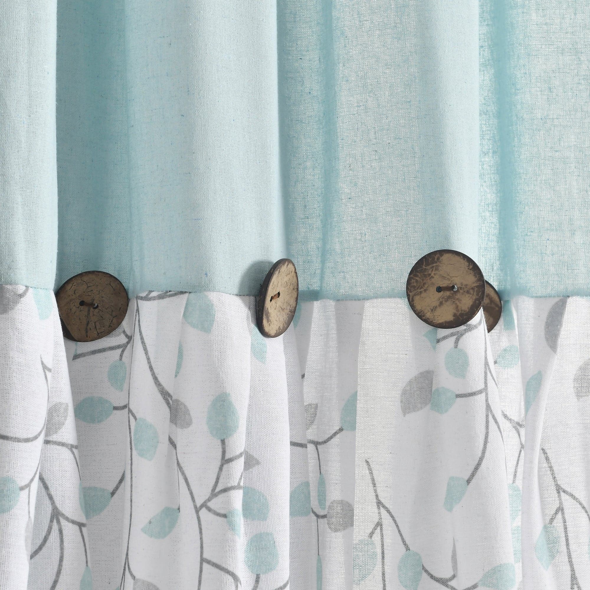 Linen Botanical Garden Window Curtain Panel with Button Details - Elegant Floral Design for Living Room, Bedroom & Home Decor