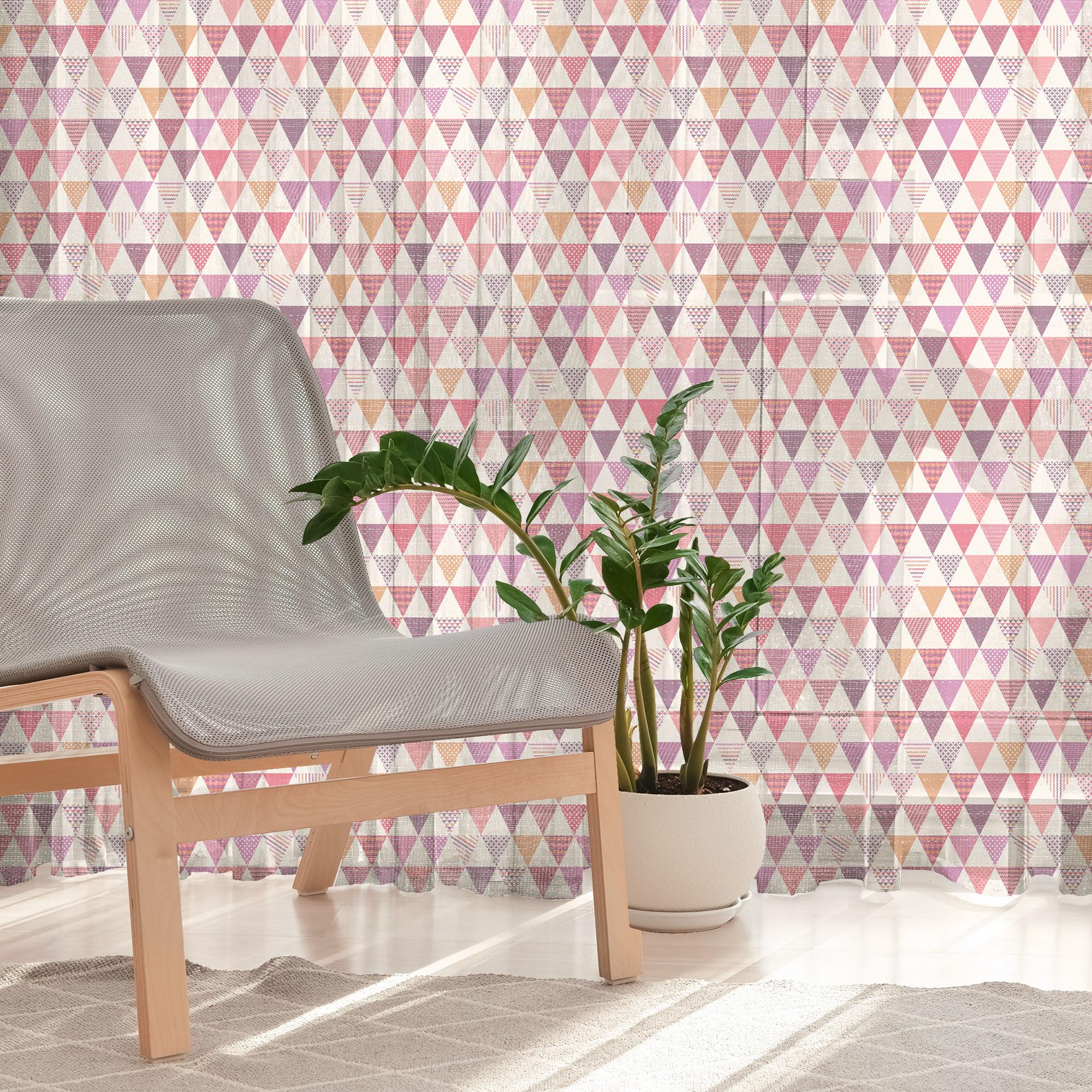 Ambesonne Pink Tulle Curtains with Rod Pocket - Geometric Triangle & Polka Dot Abstract Print Sheer Drapes for Wedding, Party, Bedroom & Living Room - 2 Panels 108