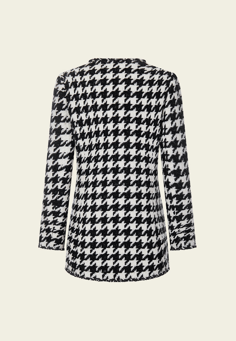 Stylish Black & White Houndstooth Pattern Embellished Jacket for Women - Perfect for Office Wear, Date Nights & Fall Fashion