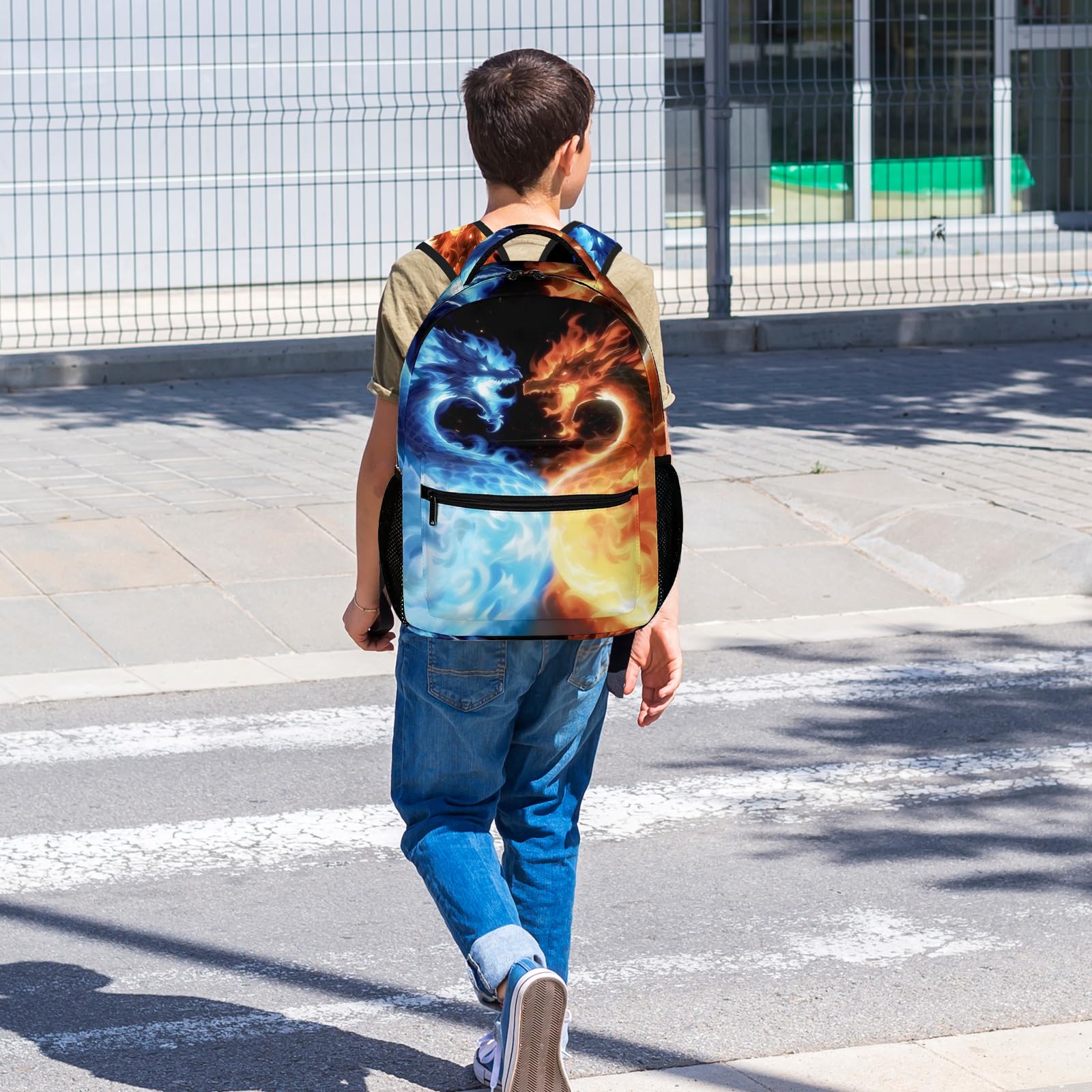 Fire Dragon Backpack for Boys & Girls - Cool School Backpack for Teens & Kids - 16.5 Inch Blue/Orange/Black - Perfect for School & Travel