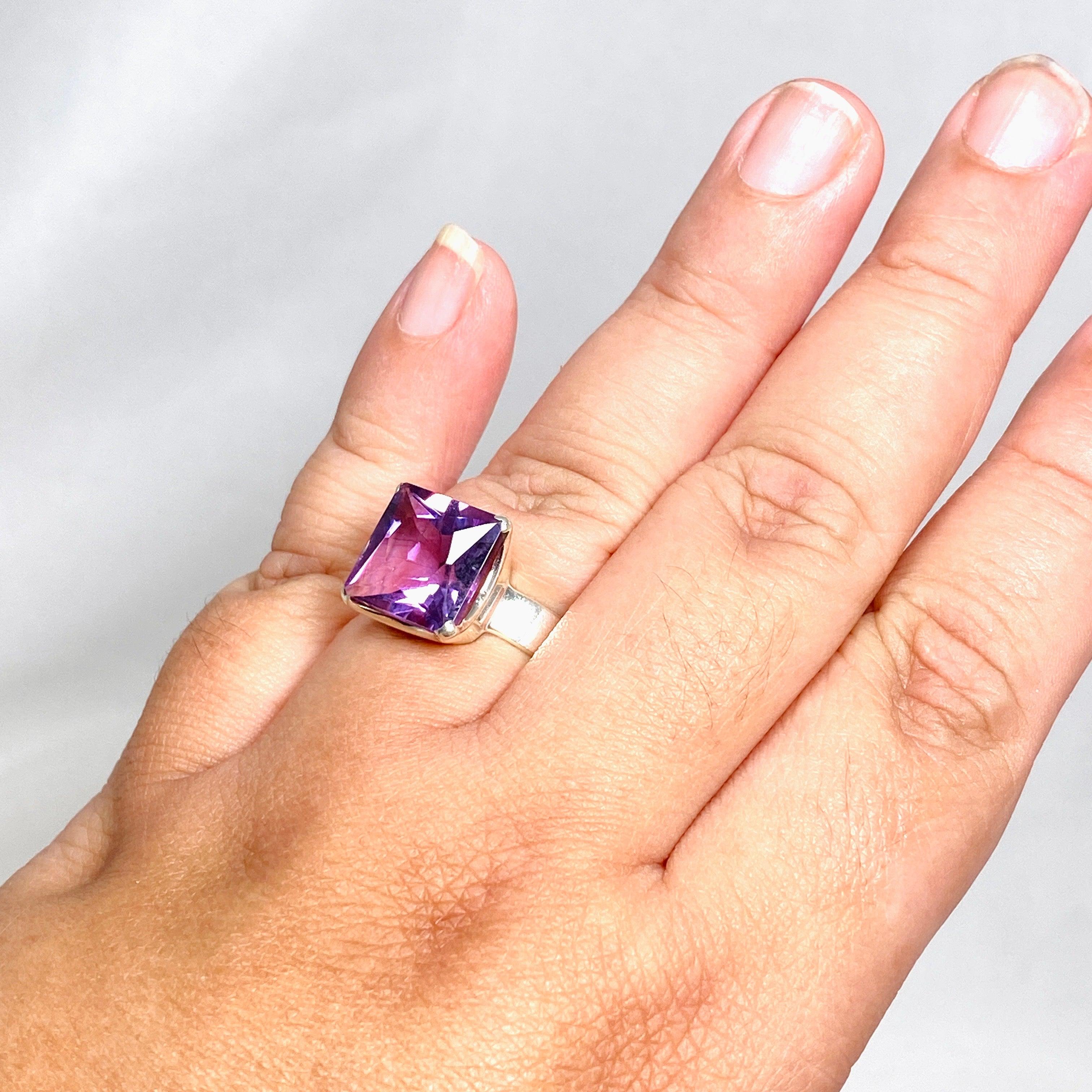 Amethyst Faceted Square Ring - Size 11 - PRGJ424 - Perfect for Women's Fashion, Gift Giving & Special Occasions