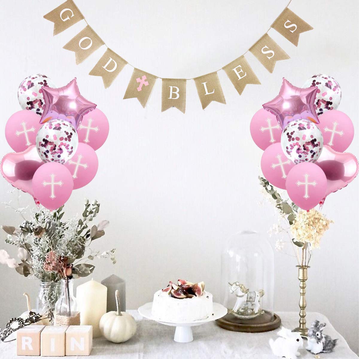 God Bless Baptism Decorations - Cross Balloons, First Communion & Confirmation Party Supplies - Perfect for Baby Showers, Baptism Celebrations & Religious Events