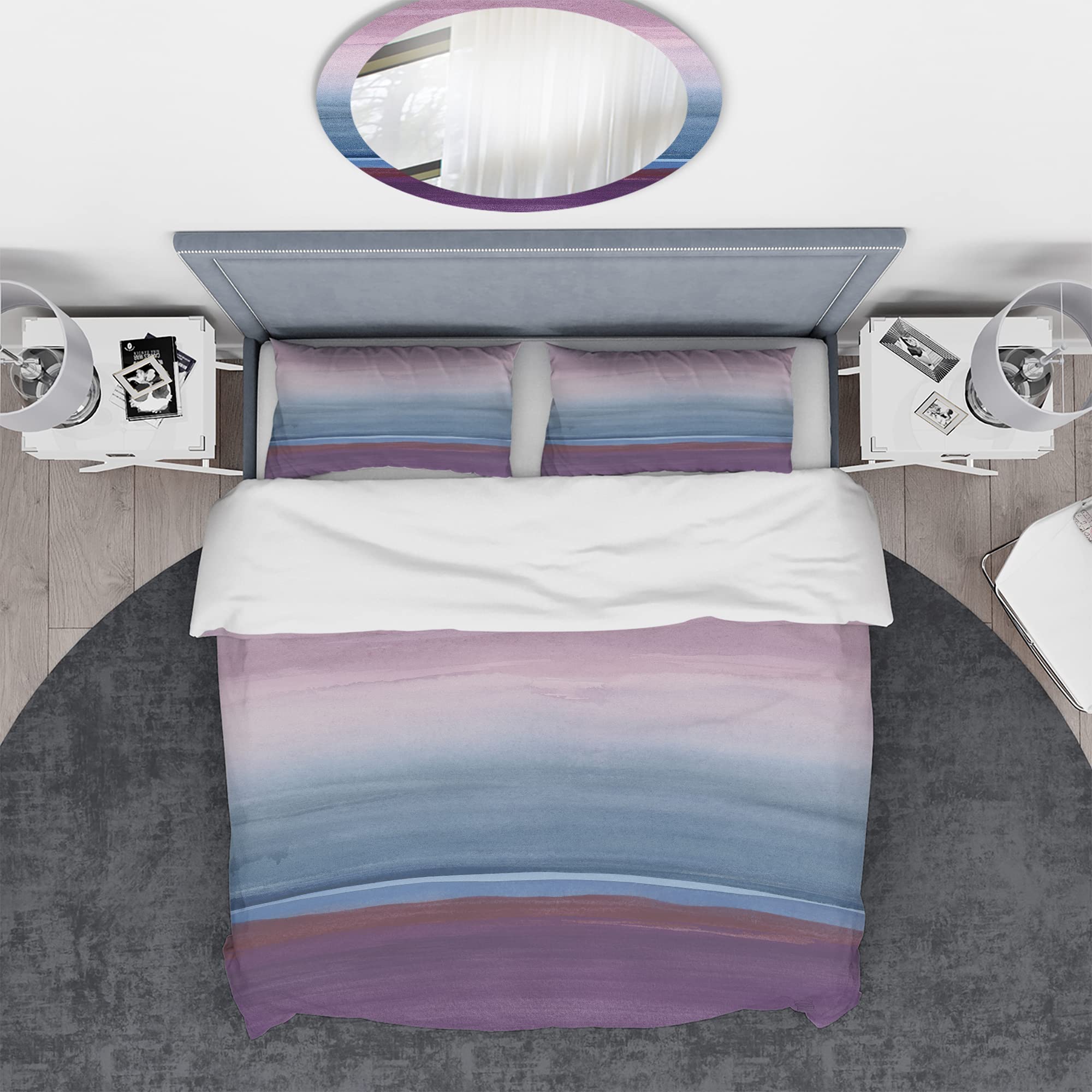 DesignQ Purple Rock Landscape Duvet Cover Set King - Farmhouse Abstract Bedding for All Seasons