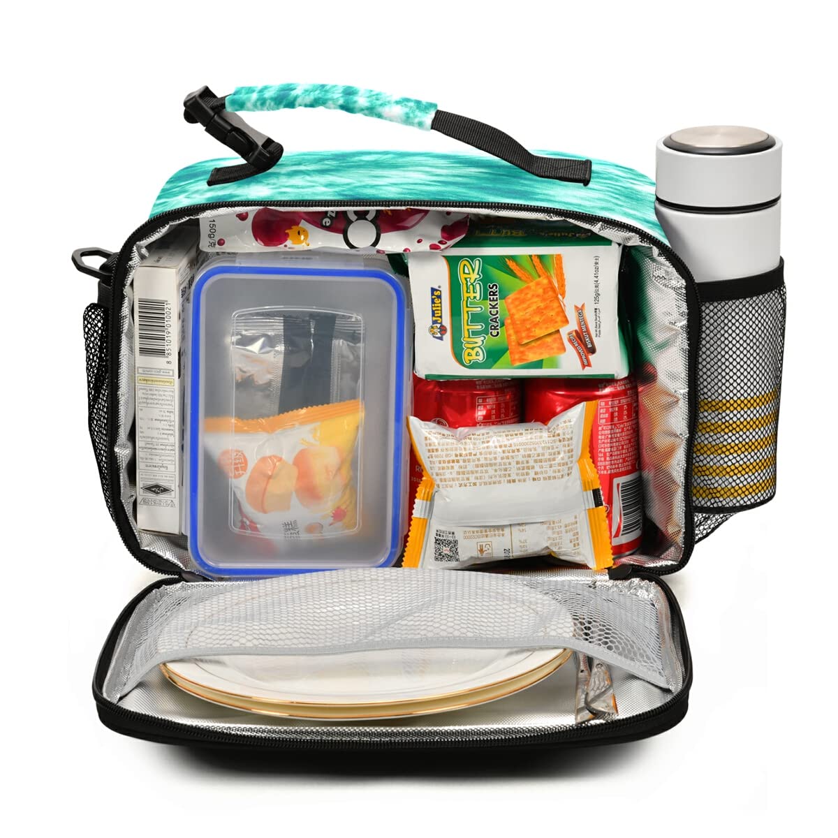 Insulated Lunch Bag for Women & Men - Teal Turquoise Tie Dye Design, Adjustable Shoulder Strap, Reusable Lunch Tote for Work, Office, School, Picnic & Outdoor Activities | Keep Meals Fresh All Day