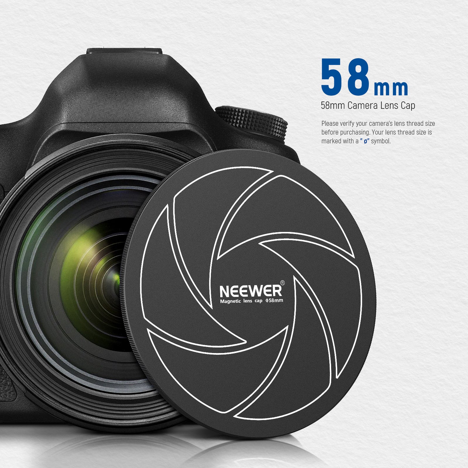NEEWER Magnetic Aluminum Lens Cap for Canon Nikon Sony DSLR Cameras - Secure Snap-On Cover for Lens Protection (58mm 67mm 72mm 77mm) - Perfect for Travel, Photography & Outdoor Shooting